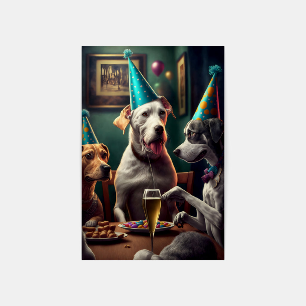 Canine Cheers: Three Dogs Celebrating with Beer Wall Art