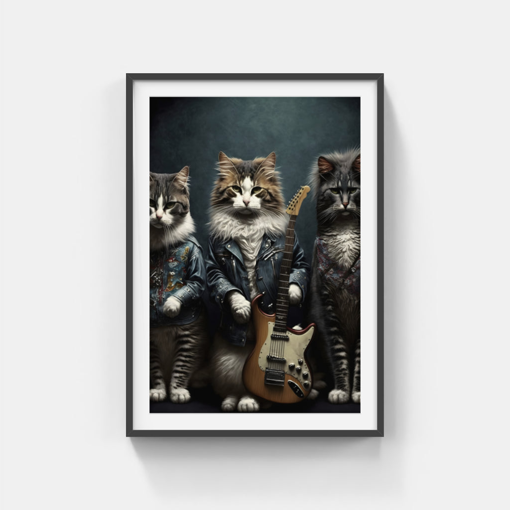 Rockin' Felines: Three Cats in a Band Wall Art