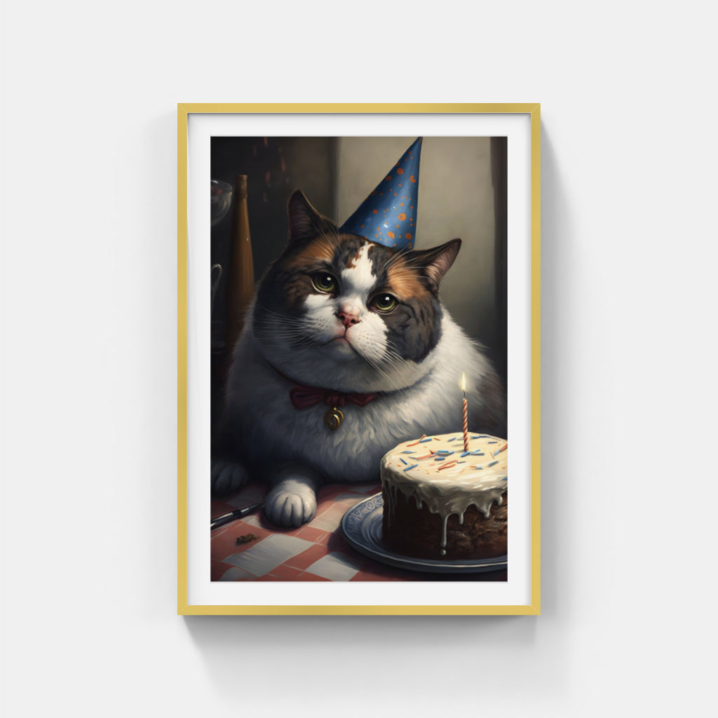 Chubby Cat Celebrates: A Birthday Portrait Wall Art