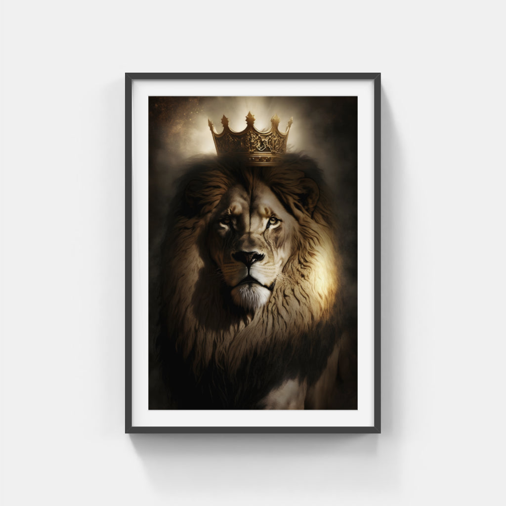 Regal Majesty: The Crowned Lion's Noble Gaze Wall Art