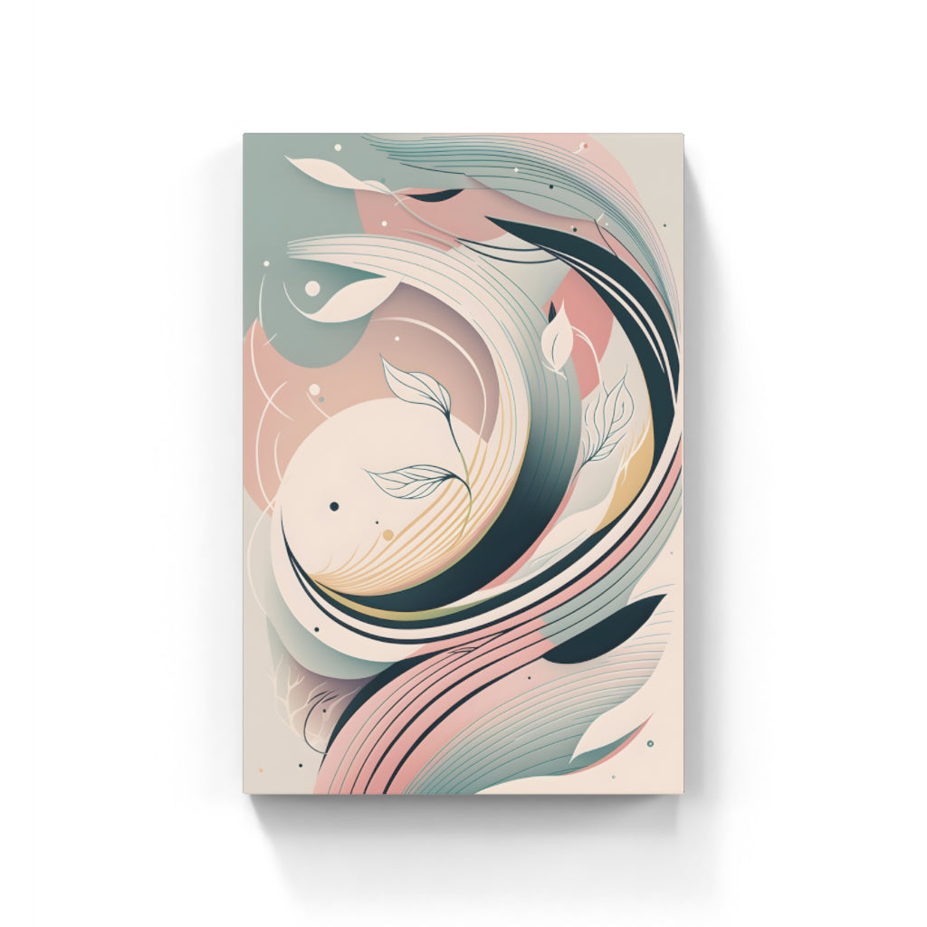 Blushing Greens: Abstract Pink with Leaf Motifs Wall Art