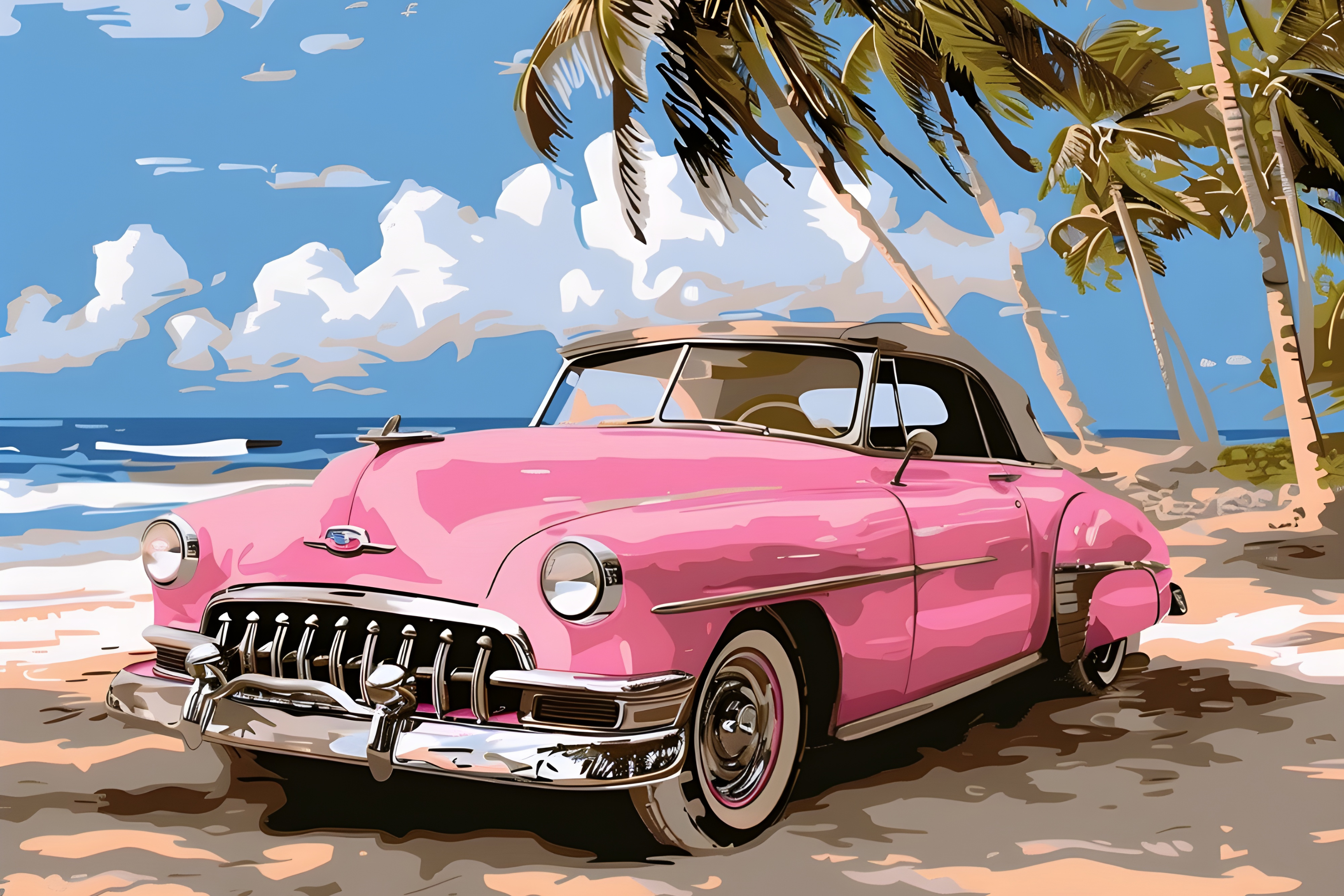 Pink Car Wall Art Canvas,Home Decor Prints, Art Wall Pictures