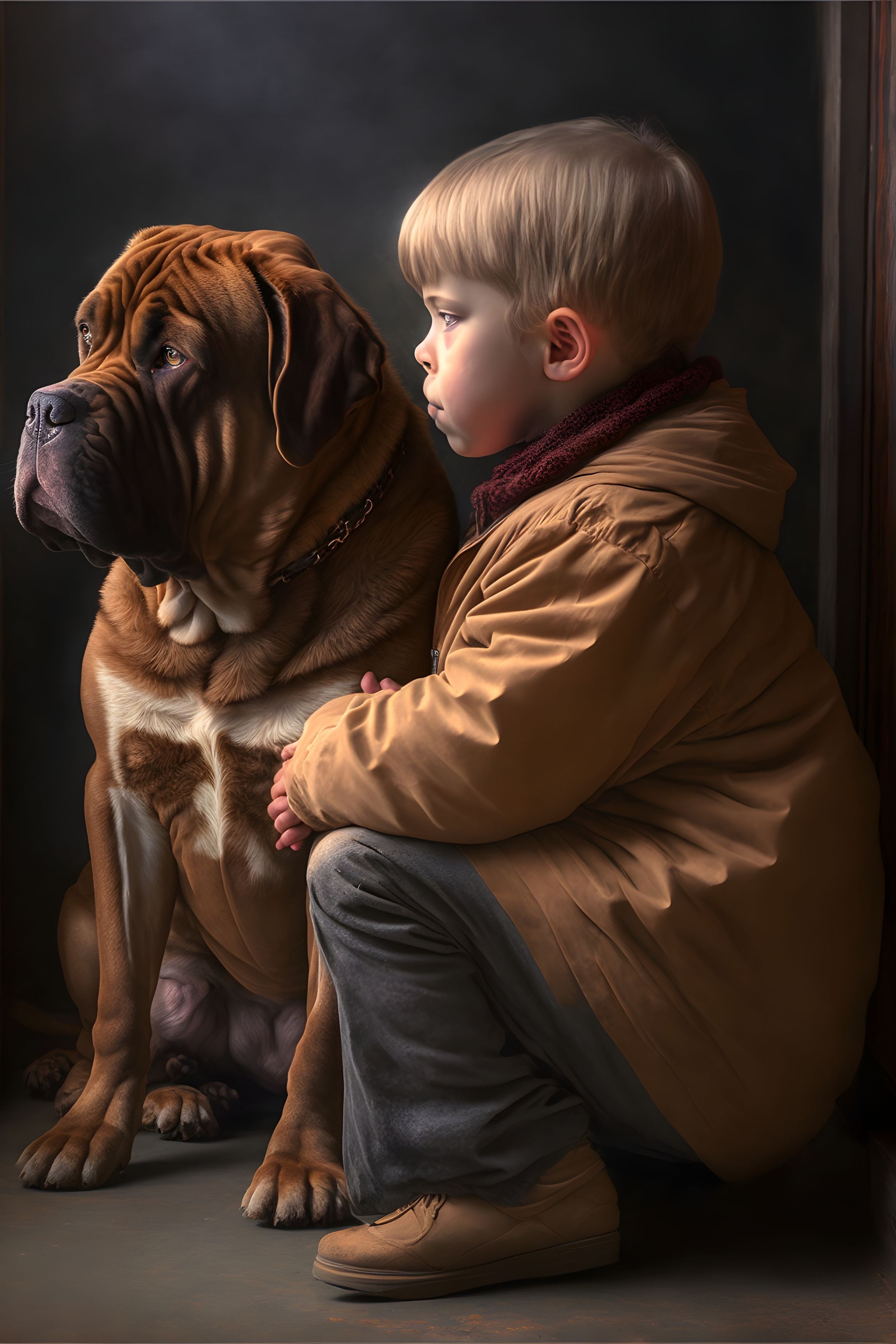 Vintage Bond: Dog and Kid in Timeless Friendship Wall Art