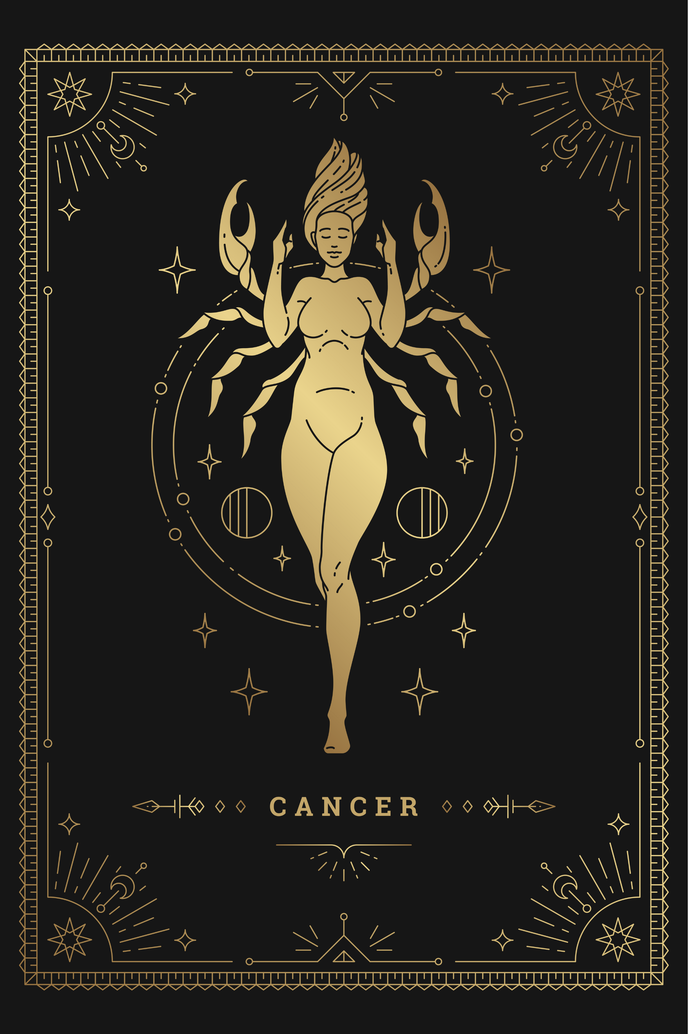 Golden Cancer: Celestial Claws and Cosmic Glow Wall Art