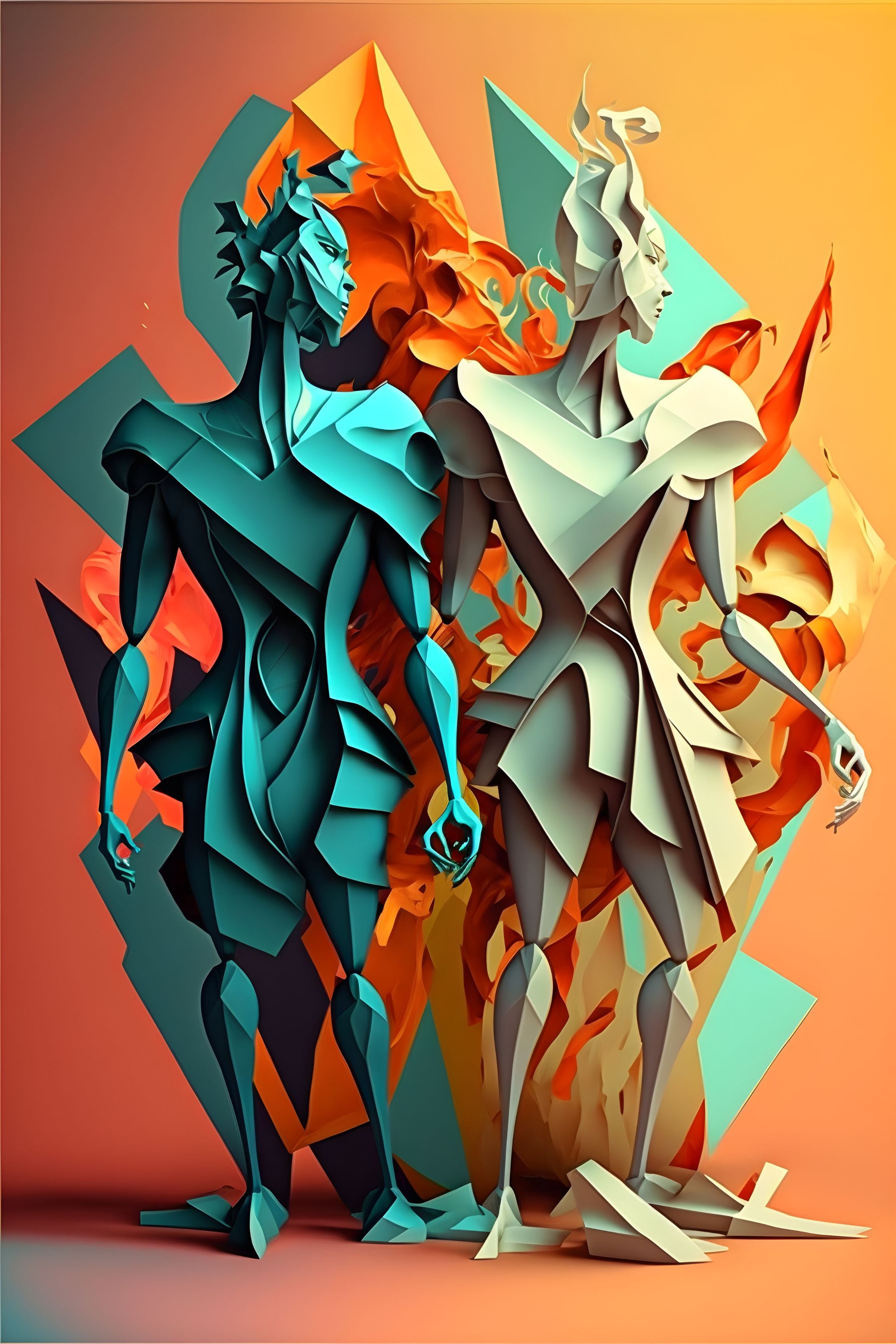 Abstract Duo: Exploring Shapes in Couple Dynamics Wall Art