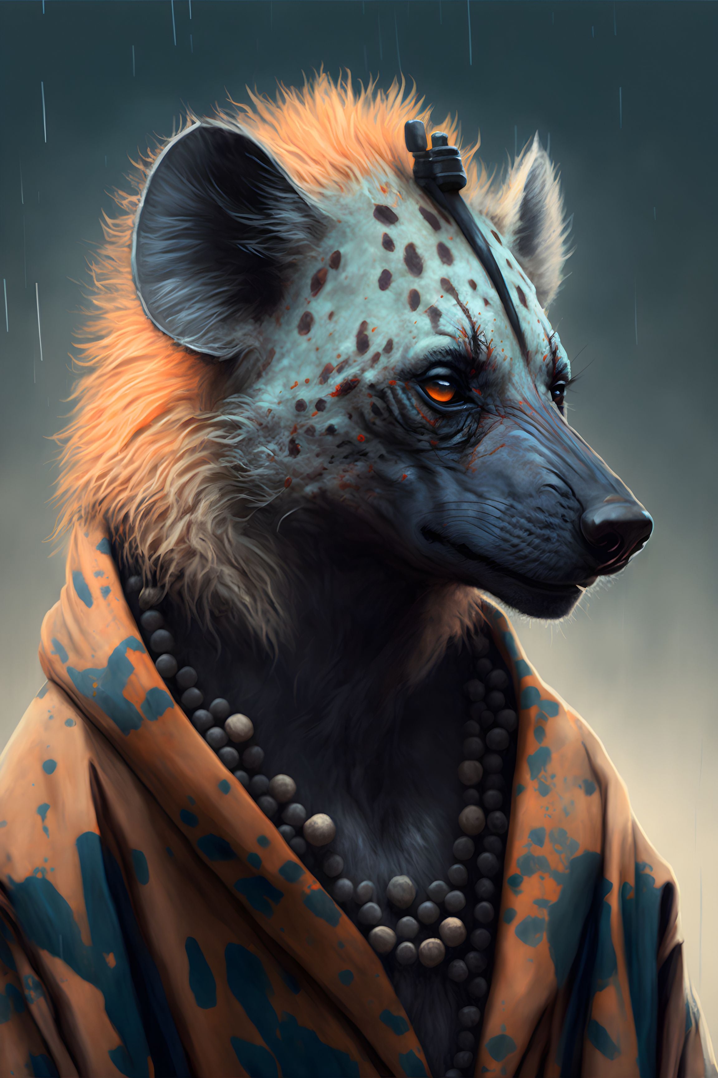 Dapper Hyena: Stylish in Clothing and Necklace Wall Art