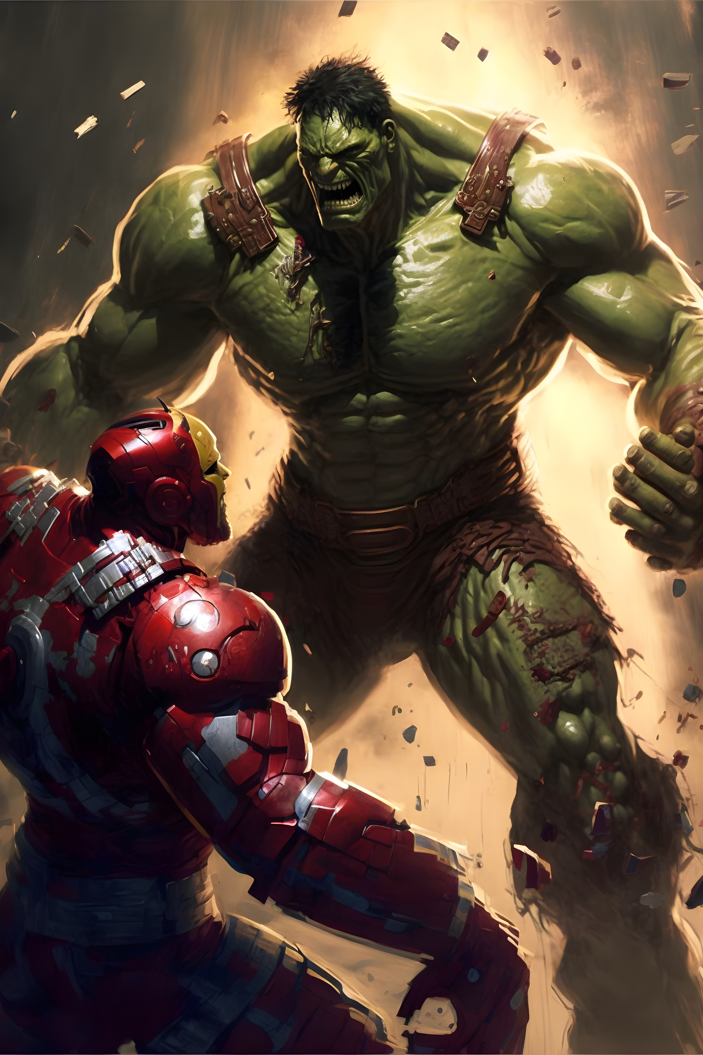 Dynamic Duo: Hulk and Iron Man in Action Wall Art