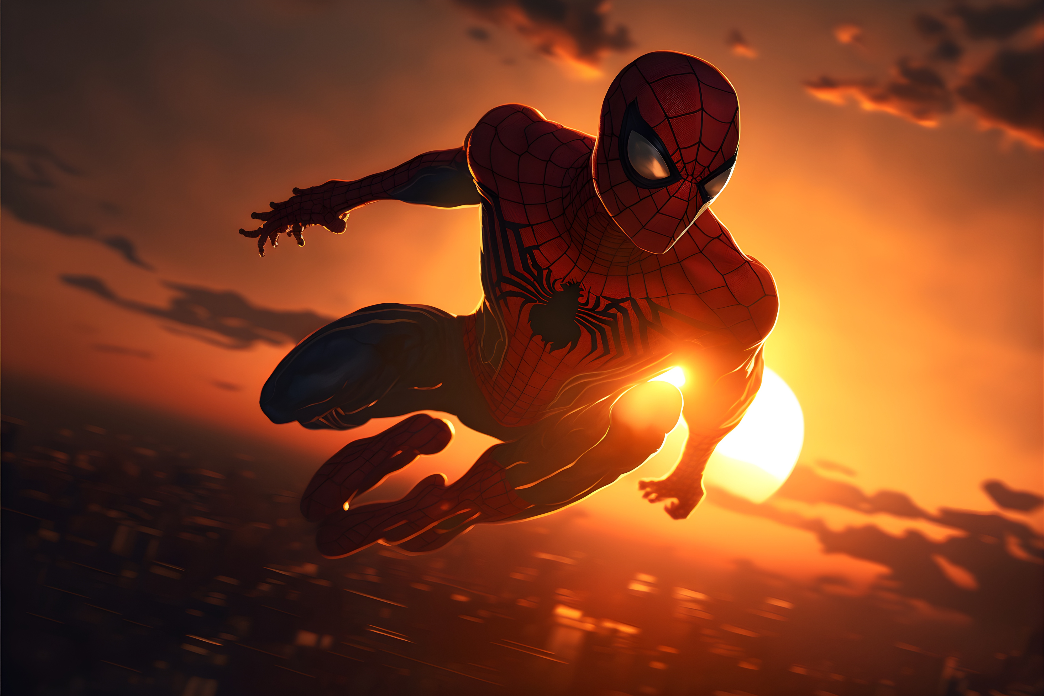 Sunset Soar: Spider-Man Against the Dusk Wall Art