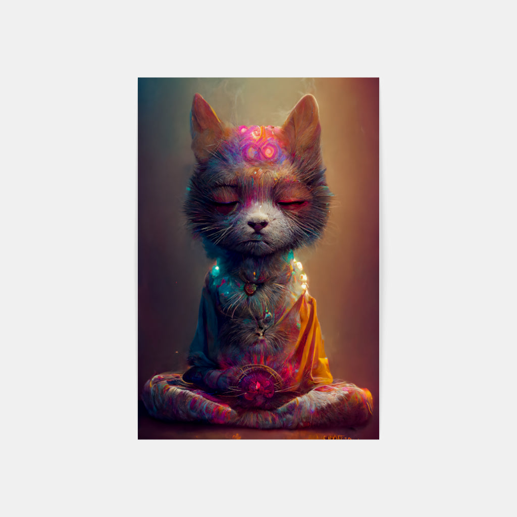 Buddhist Feline: Harmony in Colorful Tranquility Wall Art