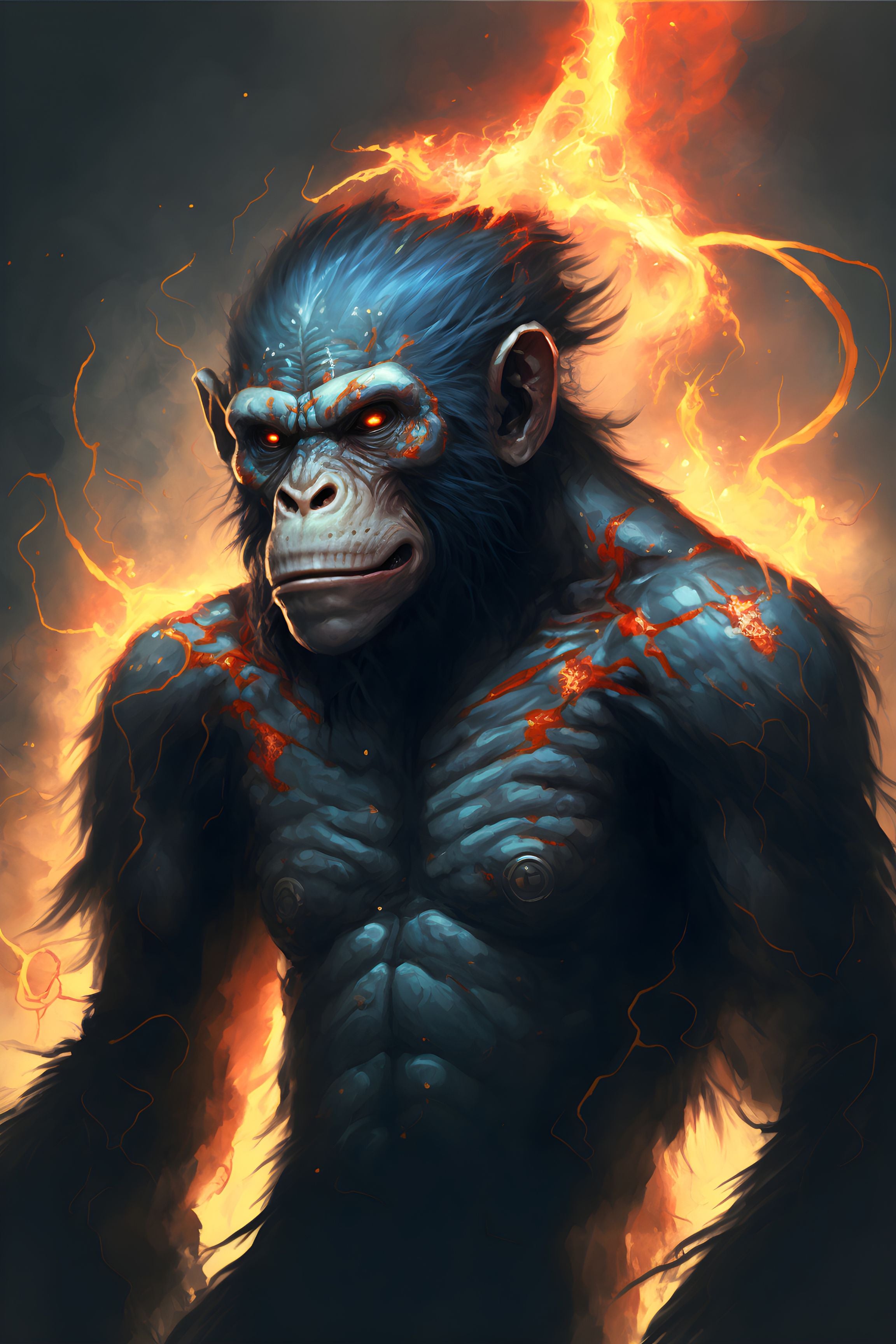 Chimpanzee Inferno: Ablaze with Primal Energy Wall Art