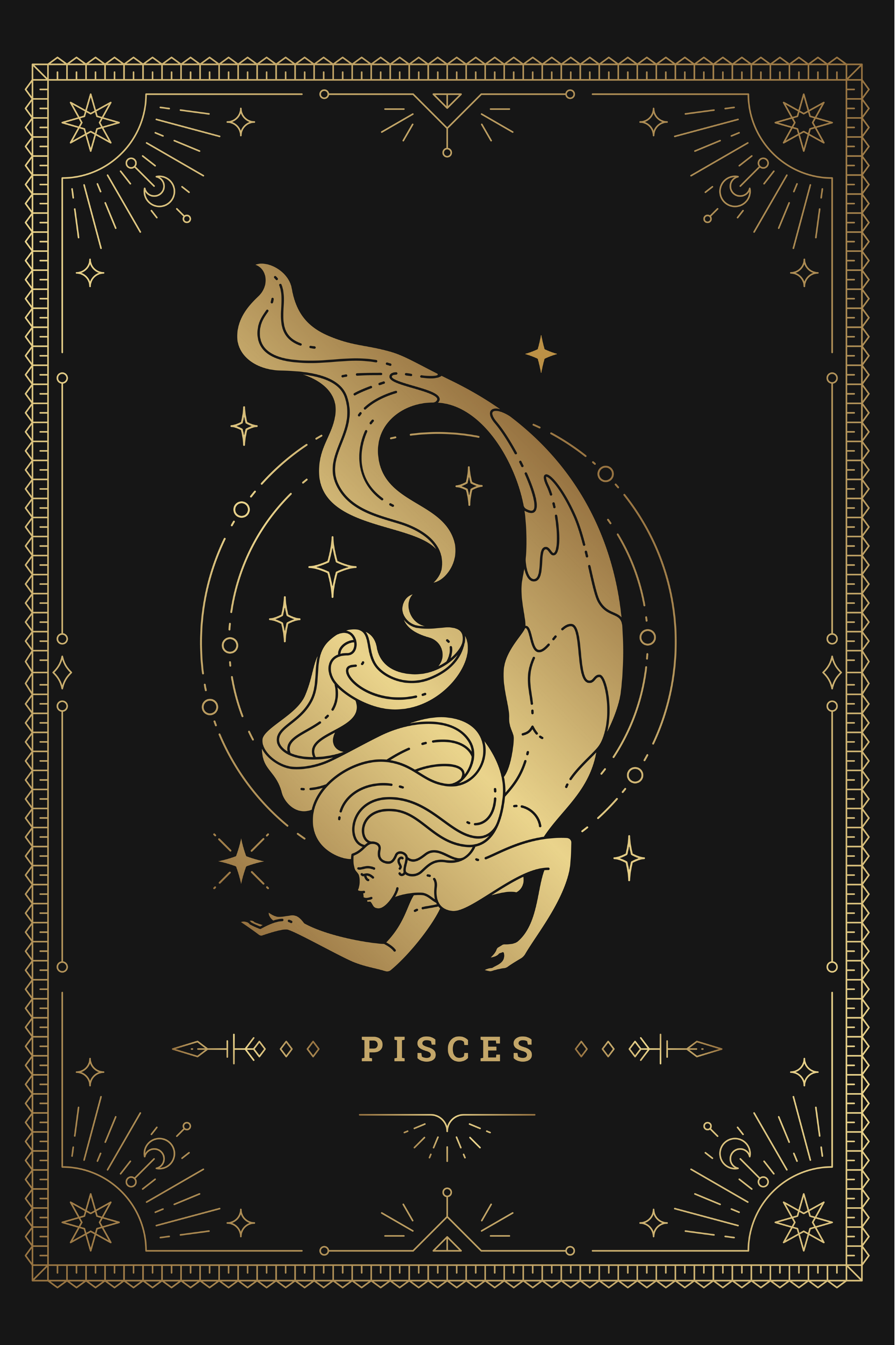 Golden Pisces: Dreamy Depths and Cosmic Flow Wall Art