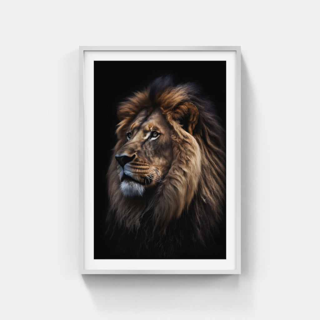 Silent Strength: Lion Portrait Against the Night Wall Art