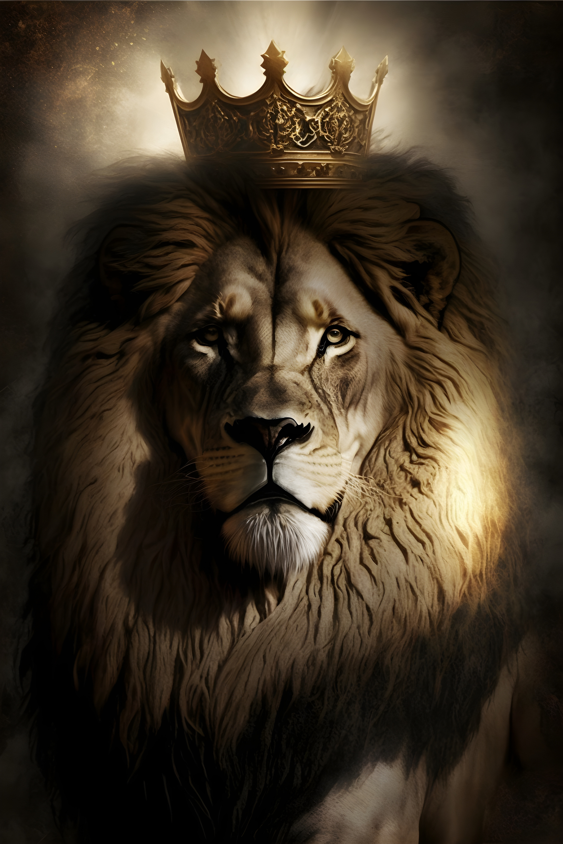 Regal Majesty: The Crowned Lion's Noble Gaze Wall Art