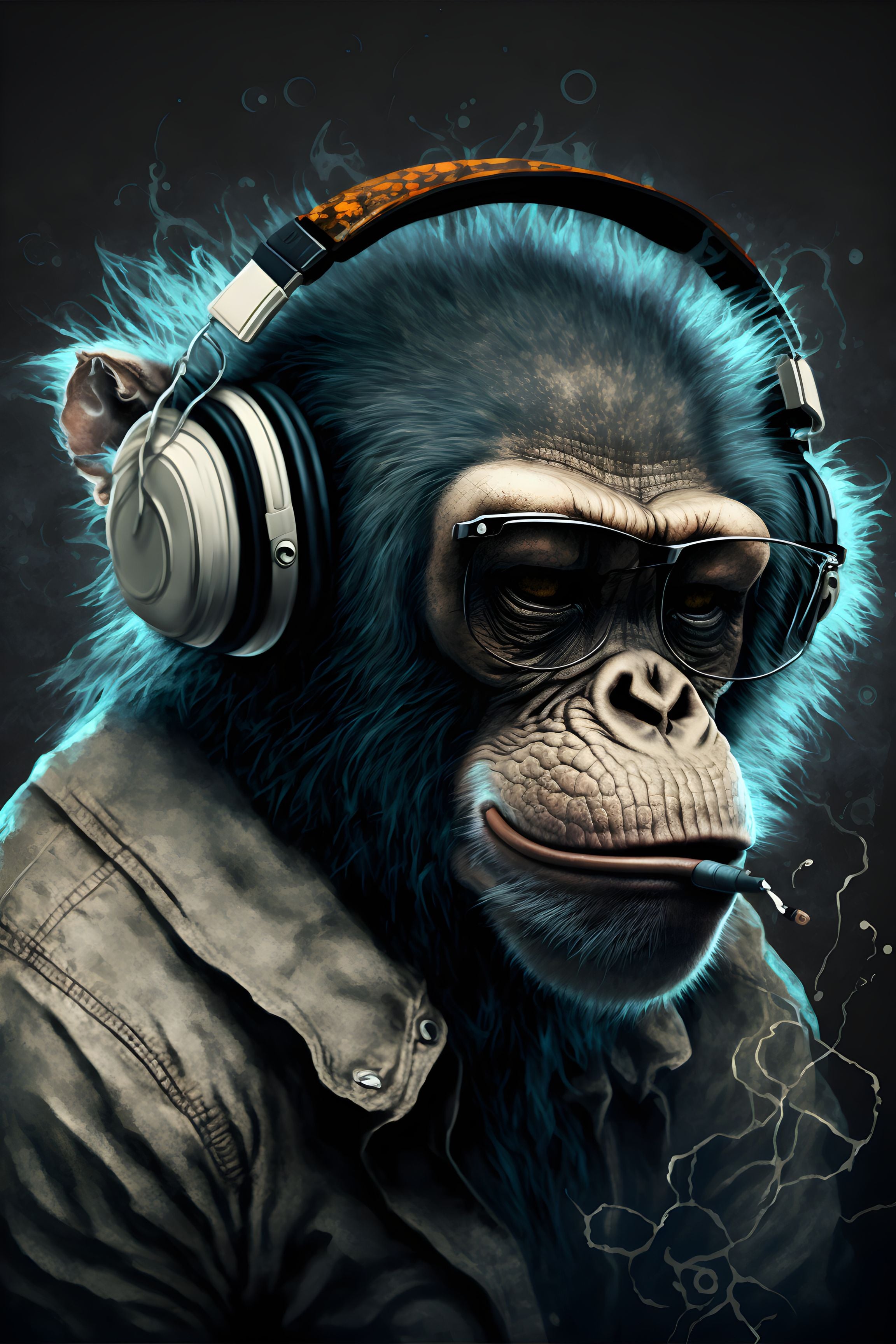 Primate Vibes: NFT Art of an Ape in Headphones and Dress Wall Art