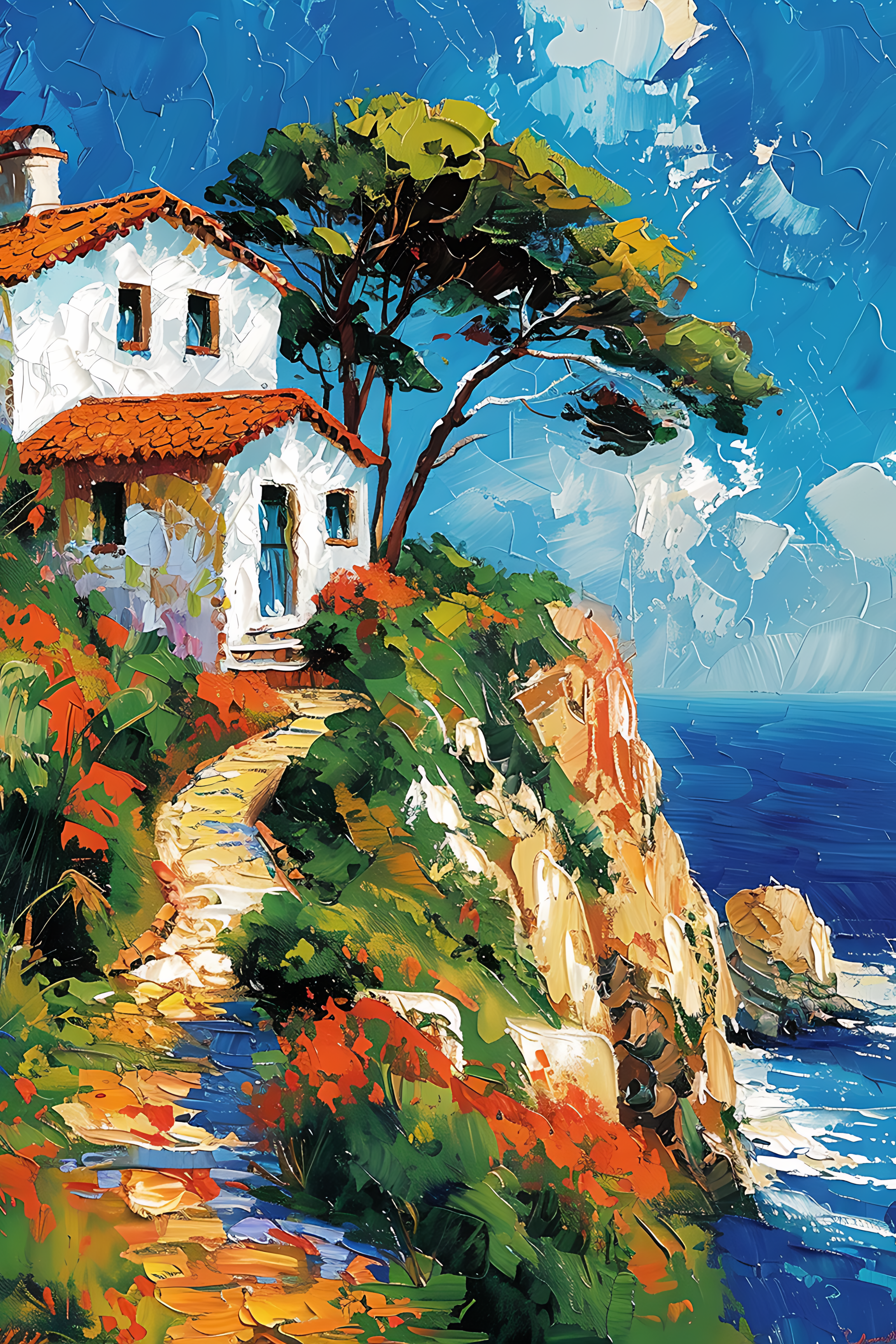 House With Ocean View Wall Art Canvas,Home Decor Prints, Art Wall Pictures