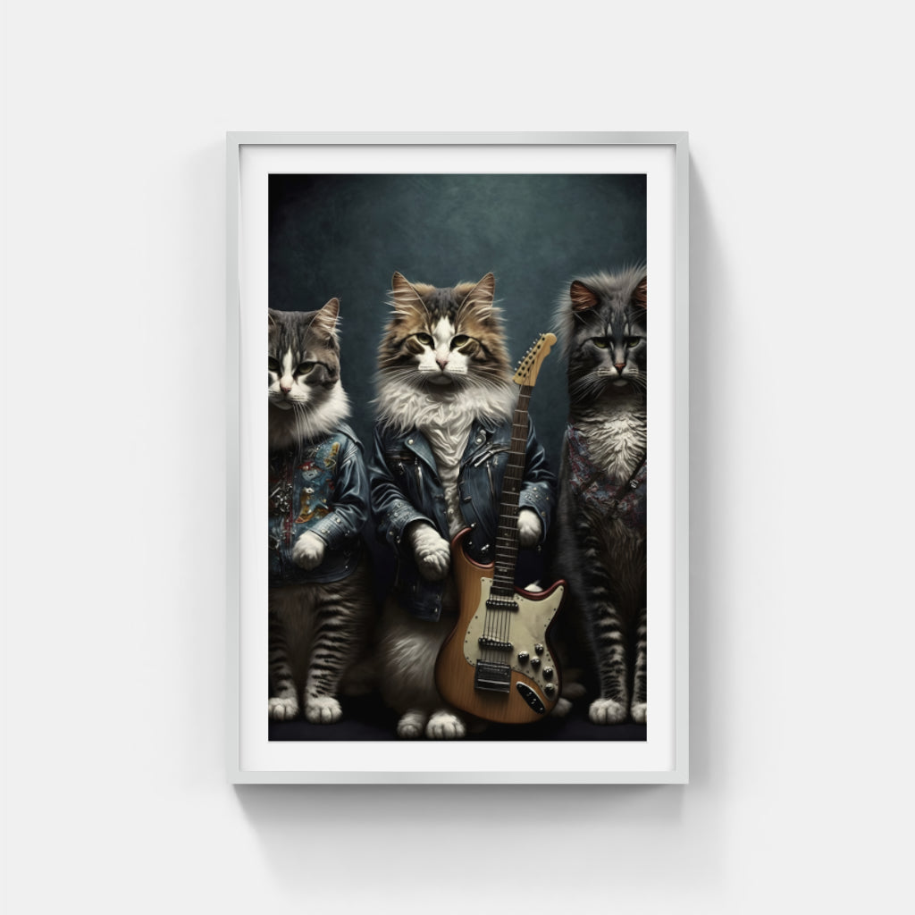 Rockin' Felines: Three Cats in a Band Wall Art