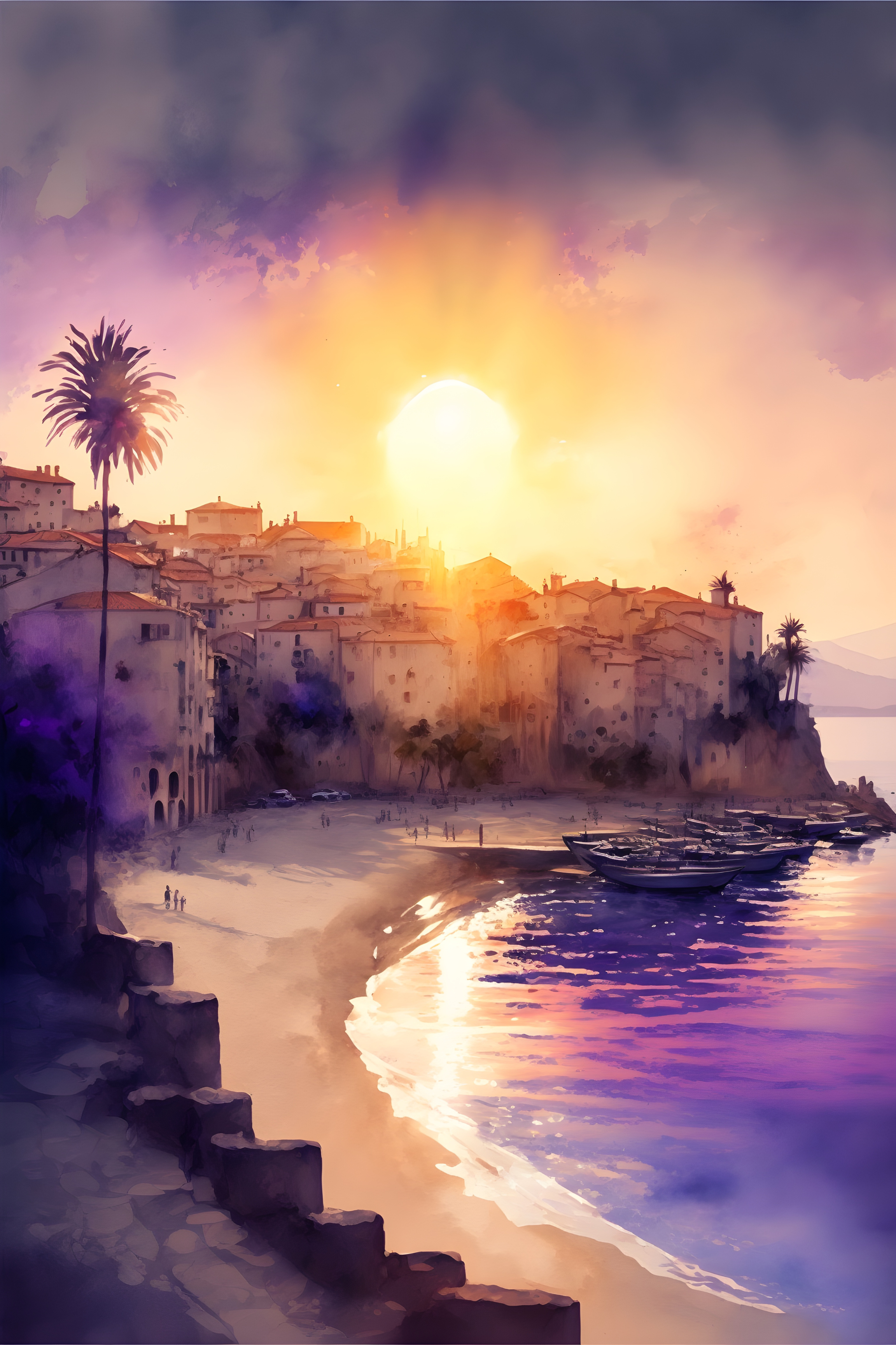 Beach City Sunset Wall Art Canvas Home Decor Prints Art Wall Pictures