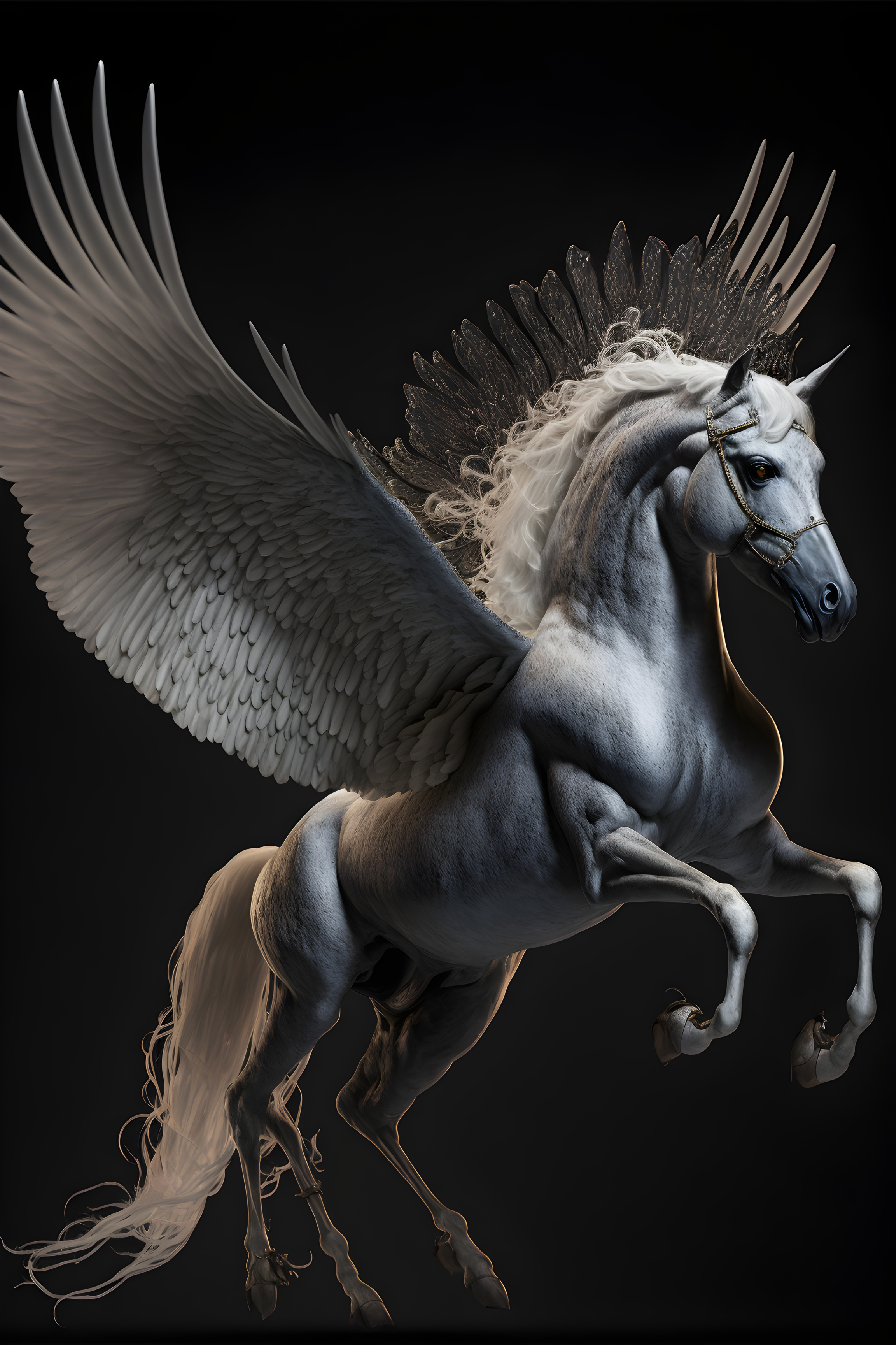 Celestial Steed: Winged Horse in Midnight Flight Wall Art