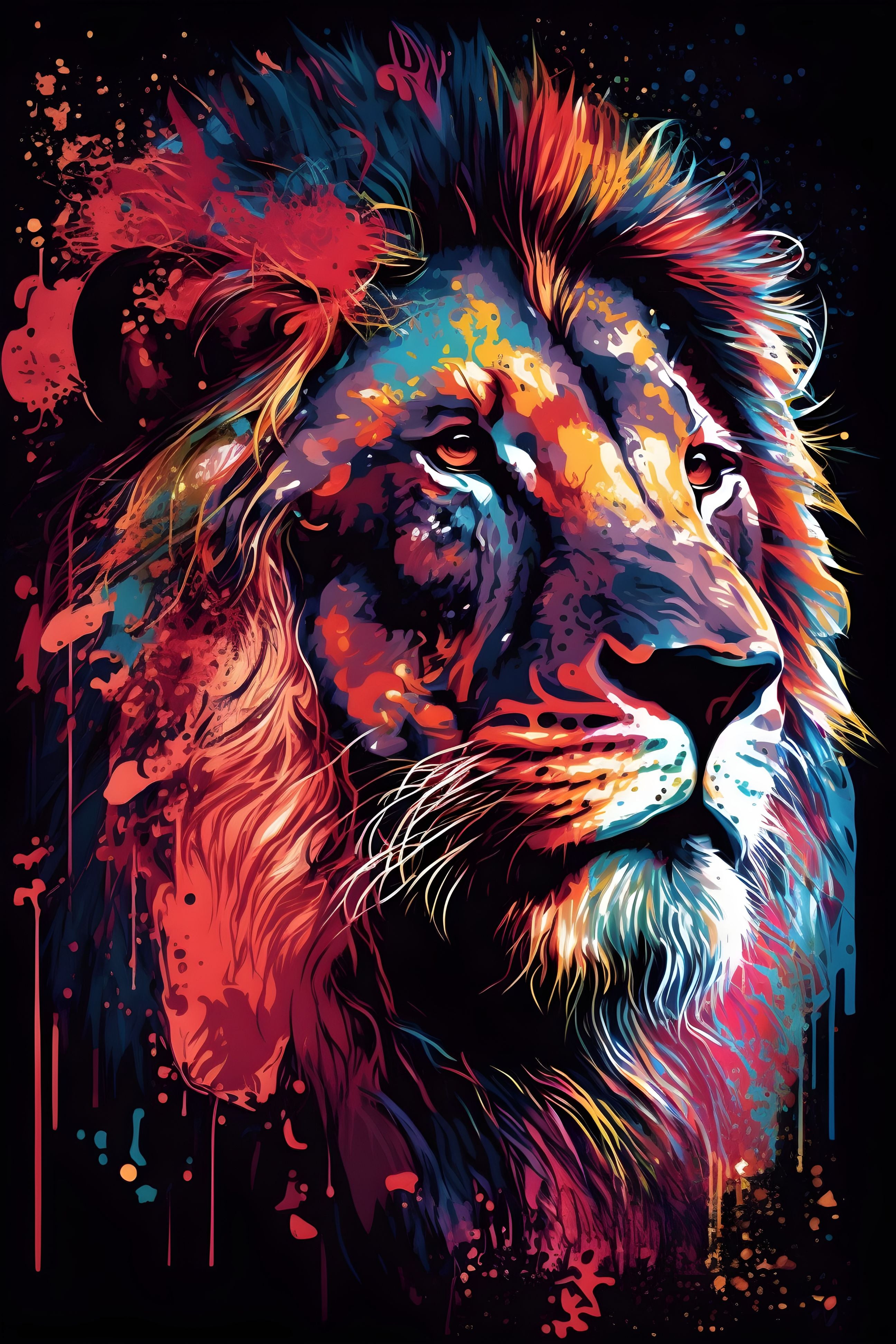 Abstract Majesty: Chromatic Lion Portrait Wall Art