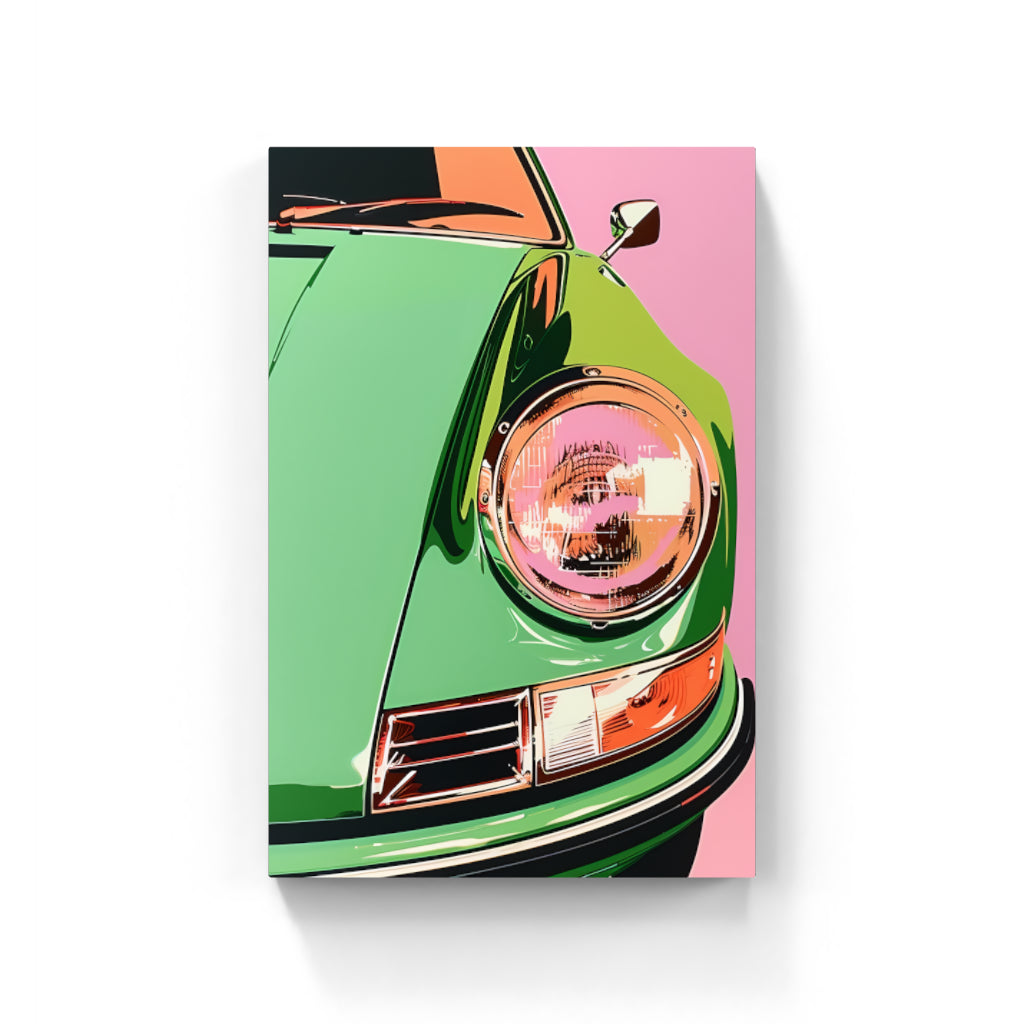 Vintage Car Green and Pink Wall Art Canvas,Home Decor Prints, Art Wall Pictures