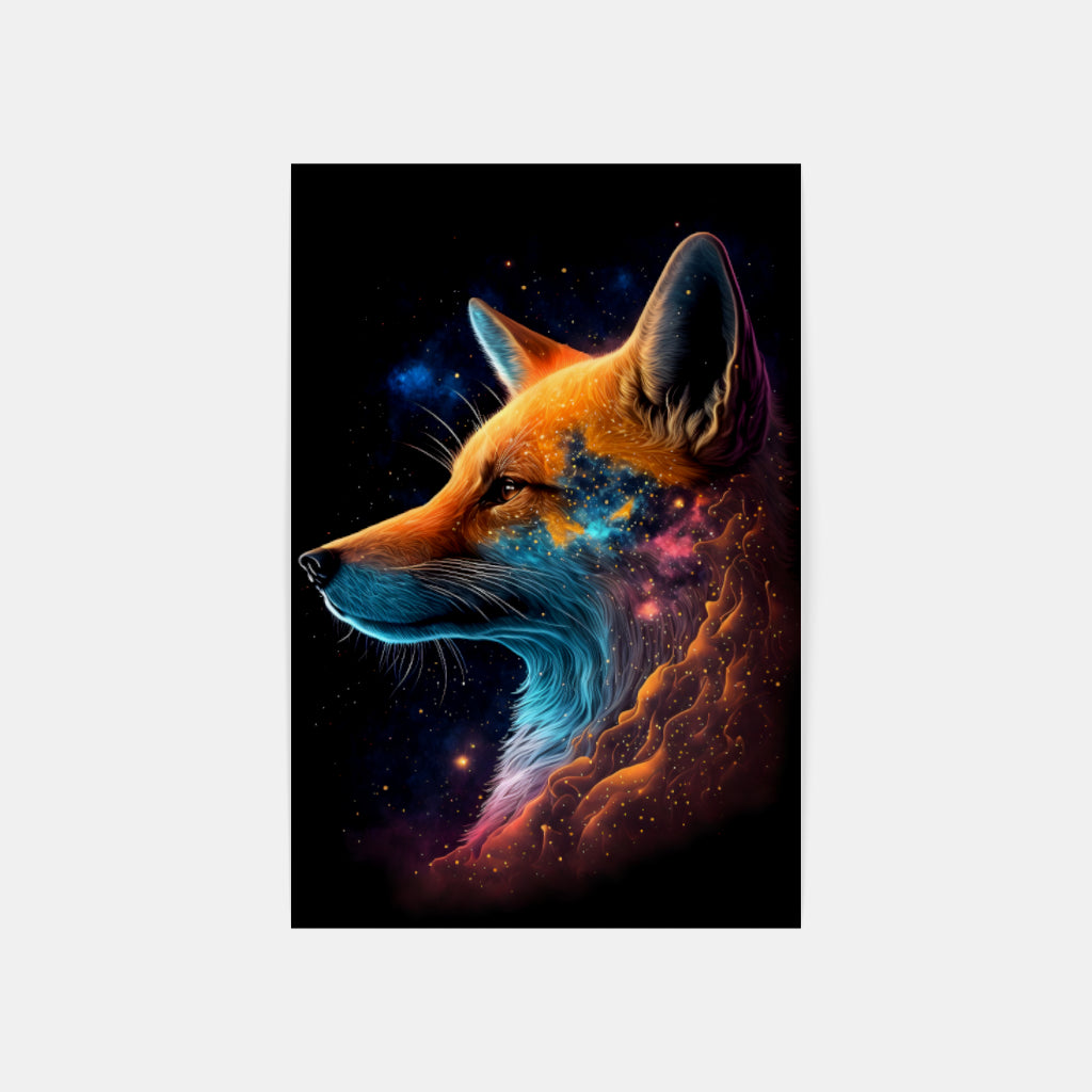 Neon Fox: Illuminated in the Shadow Wall Art