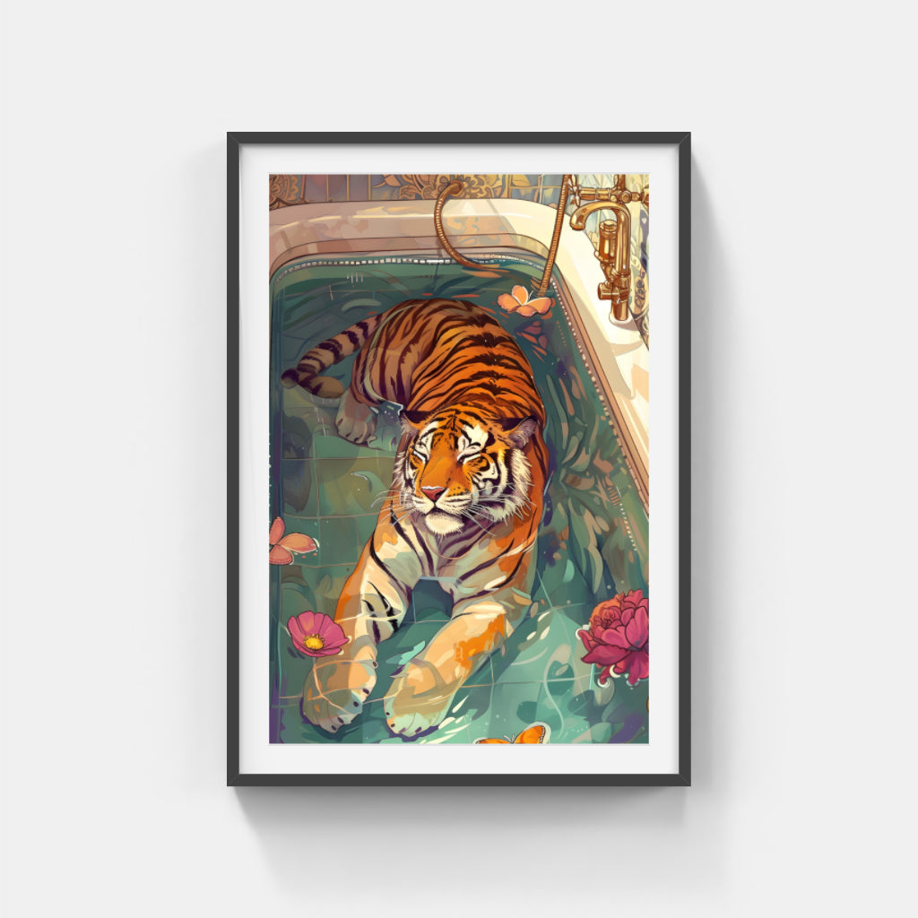 Tiger in Tub Wall Art Canvas,Home Decor Prints, Art Wall Pictures