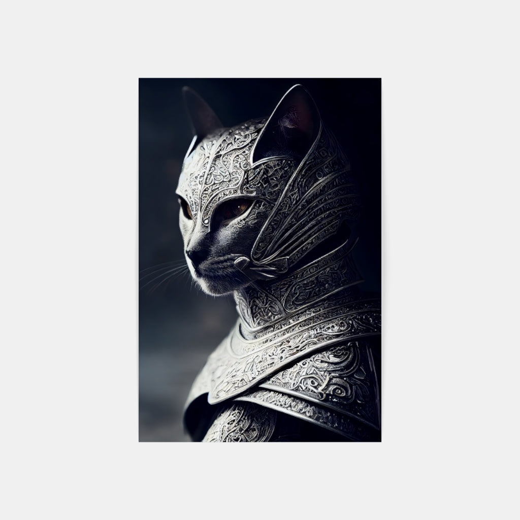 Stealthy Sentinel: Armored Cat in the Shadows Wall Art