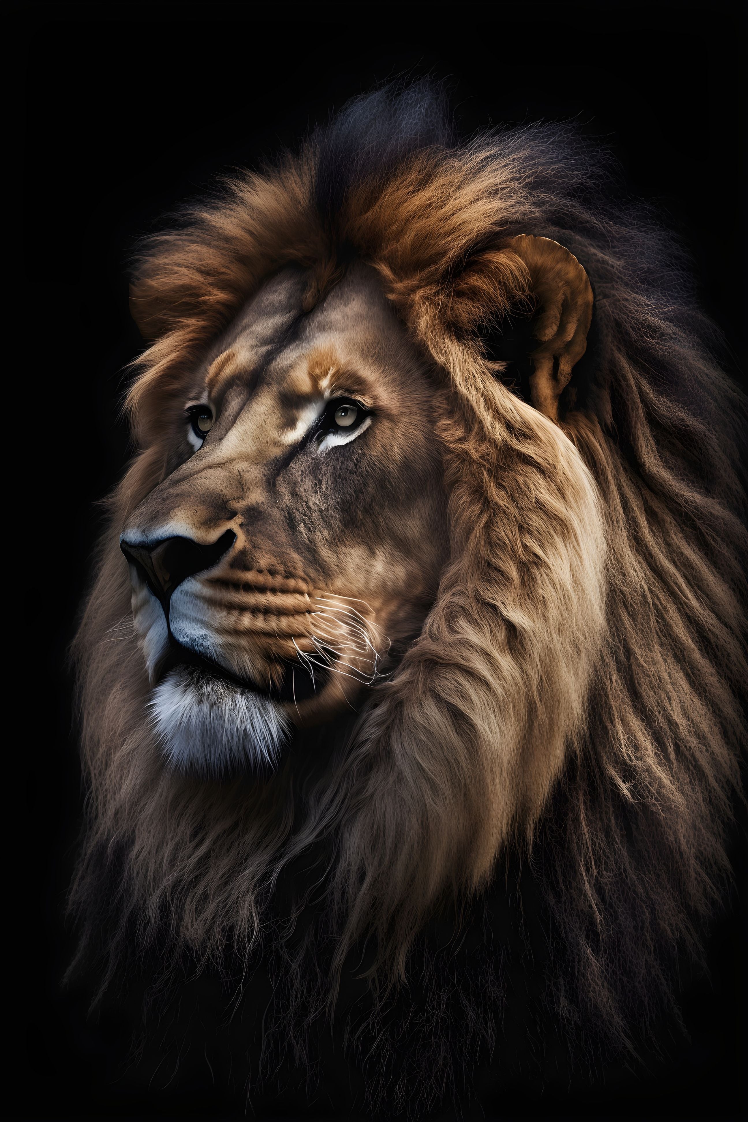 Silent Strength: Lion Portrait Against the Night Wall Art