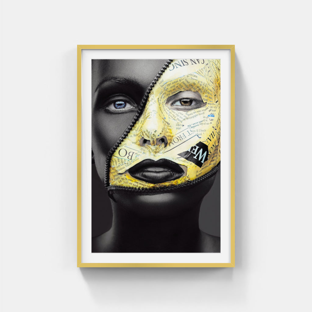 Enigmatic Glamour: The Masked Woman in Black and Gold Wall Art