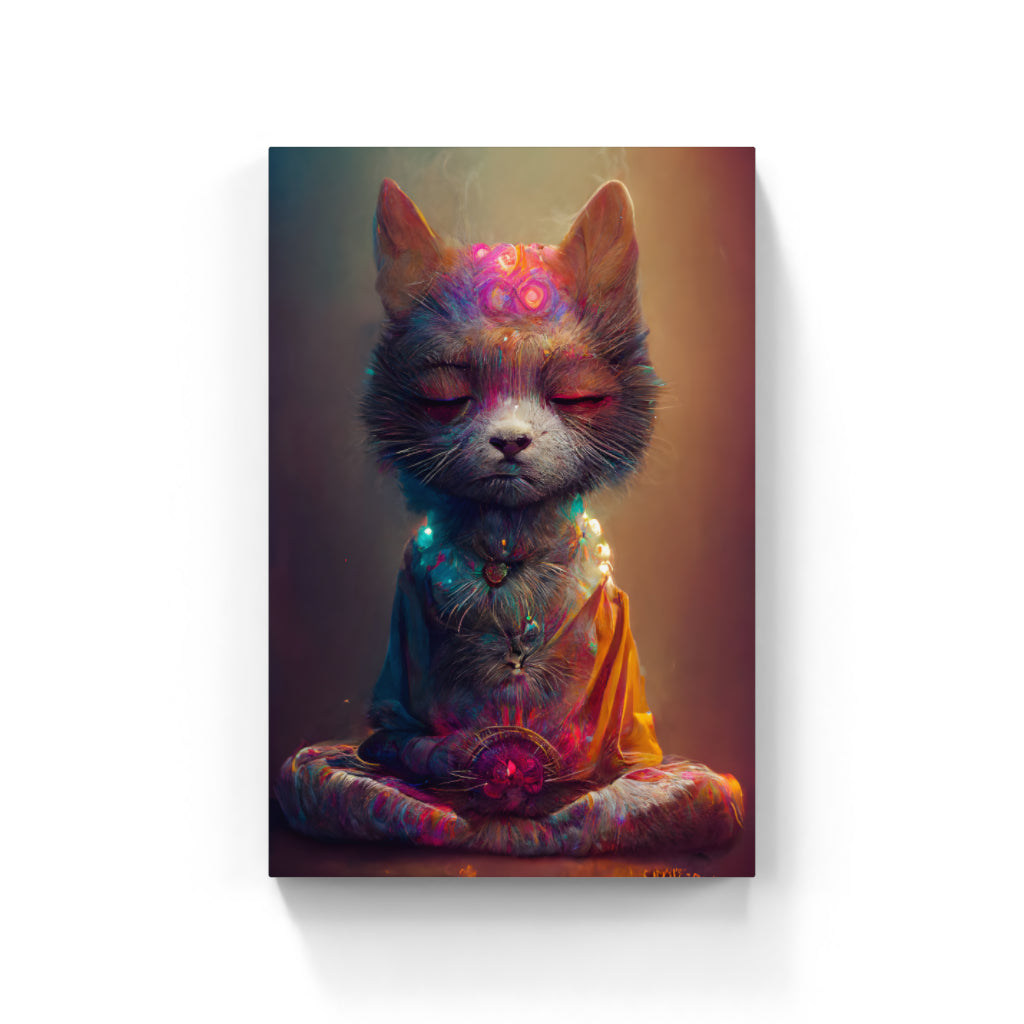 Buddhist Feline: Harmony in Colorful Tranquility Wall Art