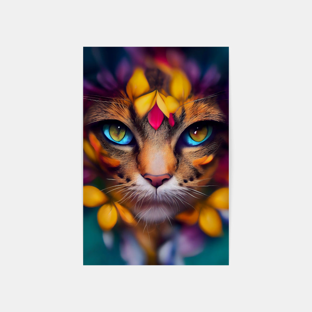 Floral Gaze: Cat Eyes Amidst Flowers Wall Art