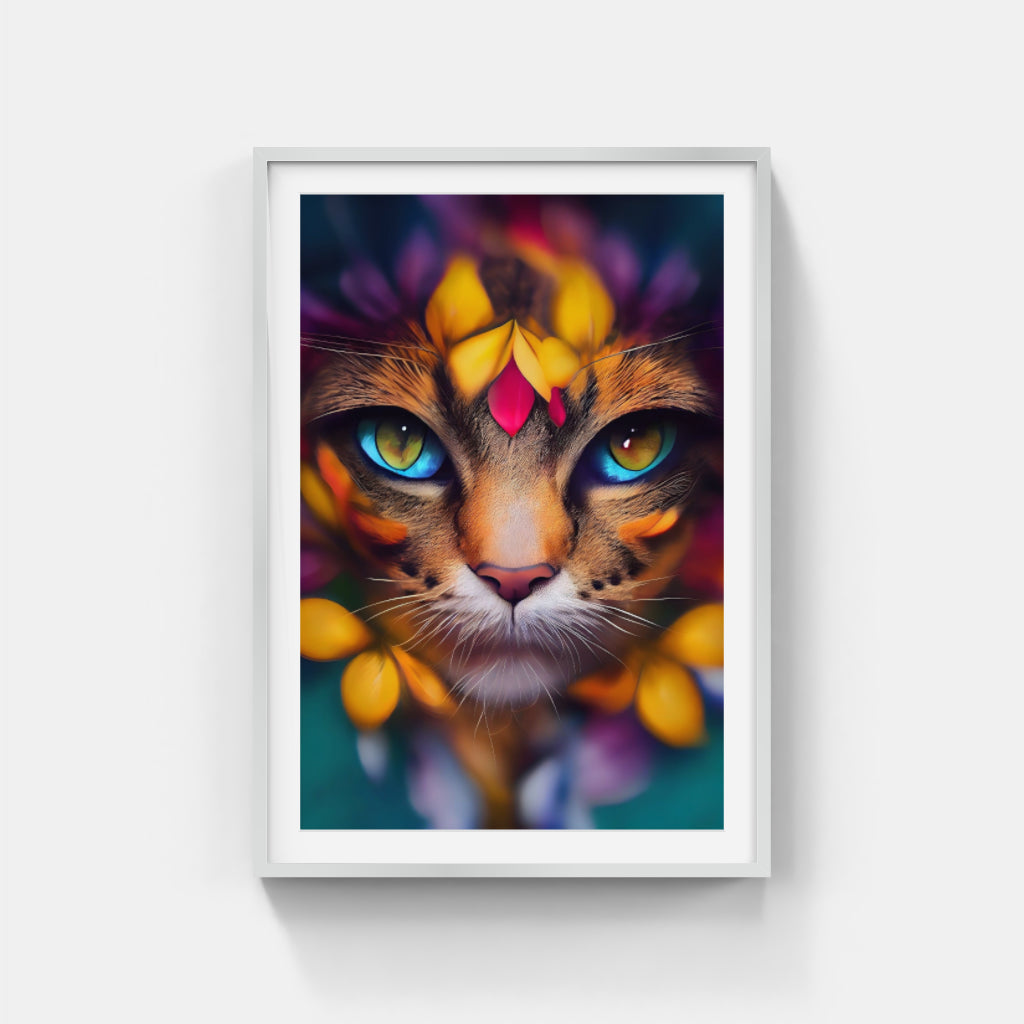 Floral Gaze: Cat Eyes Amidst Flowers Wall Art