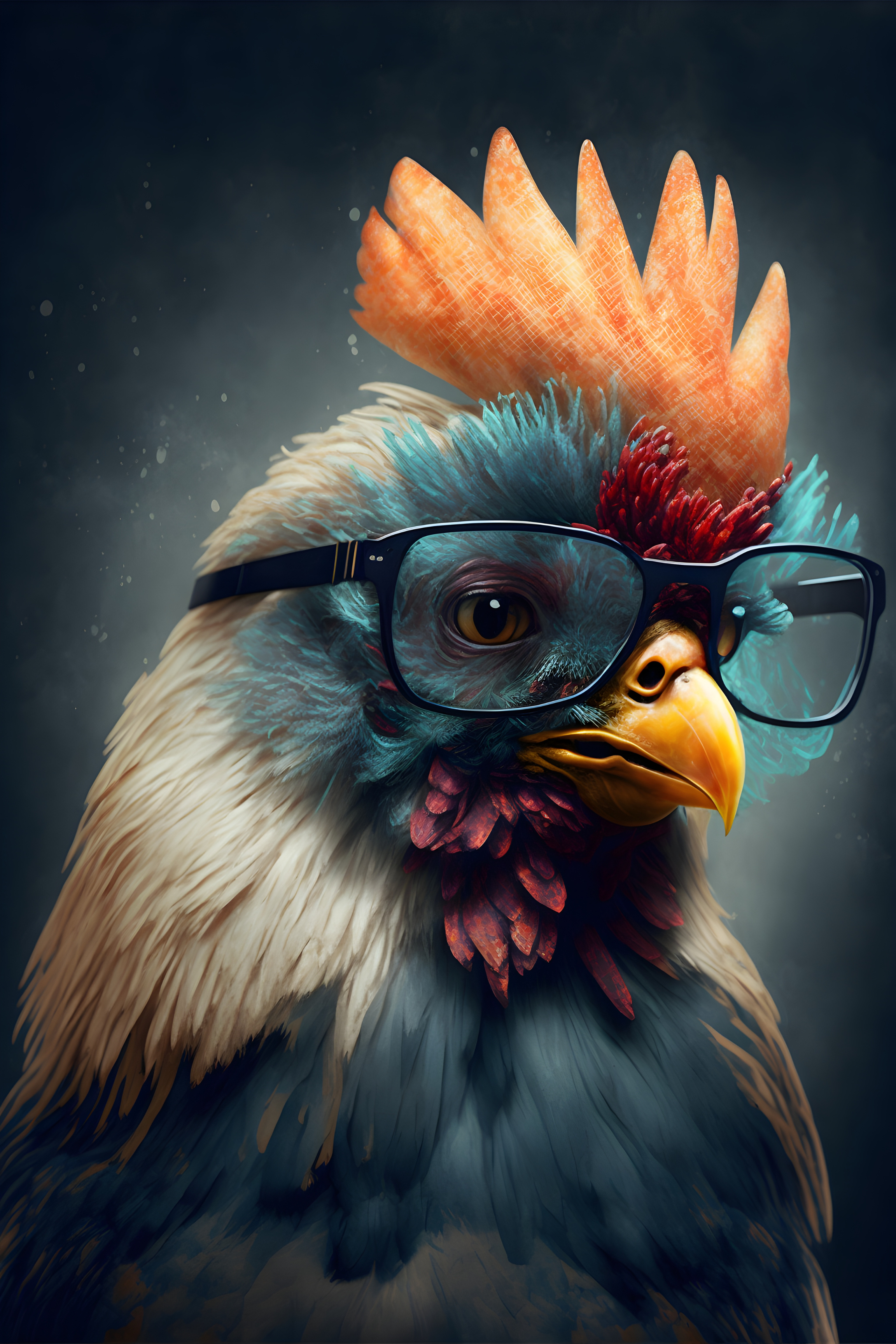 Feathered Scholar: The Wise Hen with Eyeglasses Wall Art