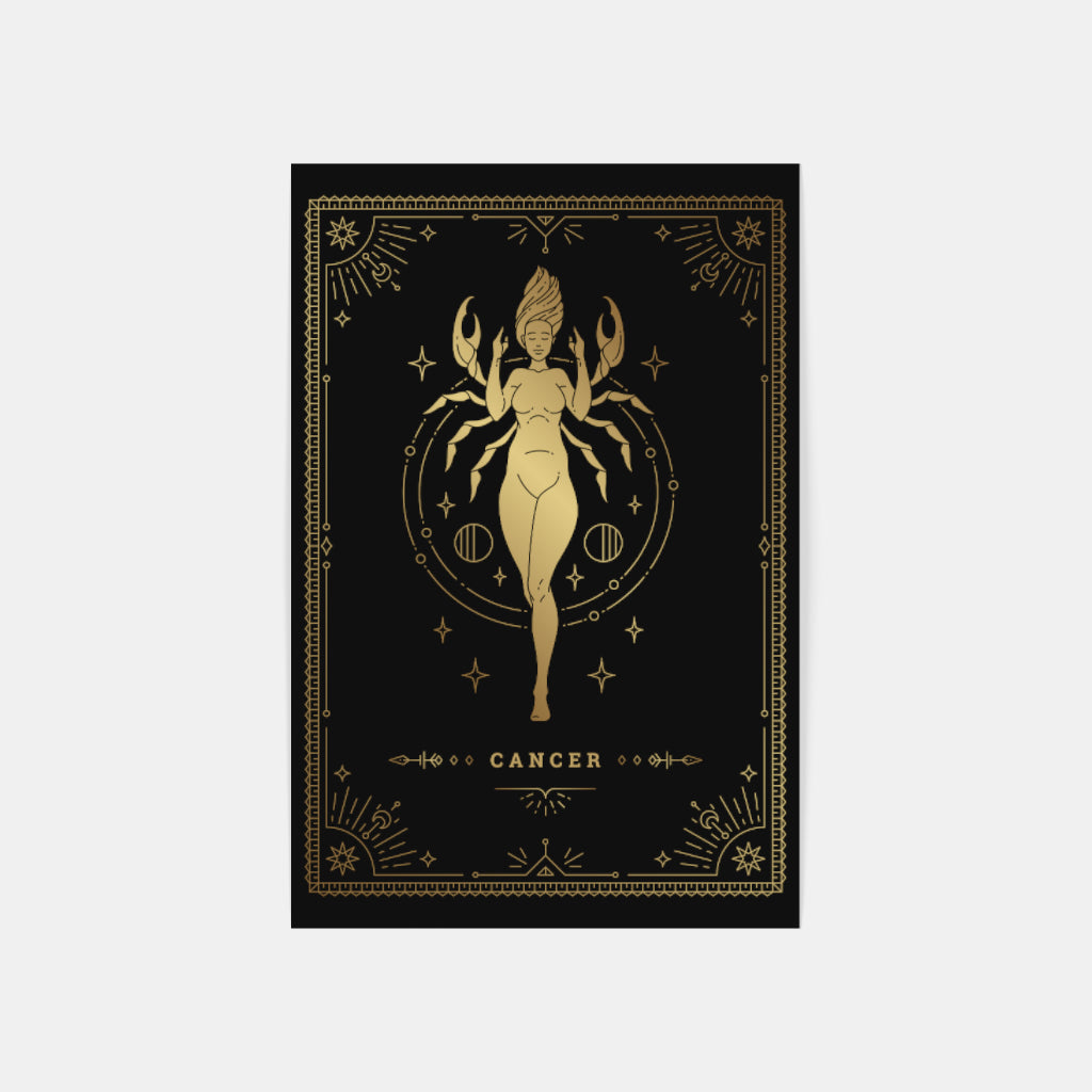 Golden Cancer: Celestial Claws and Cosmic Glow Wall Art