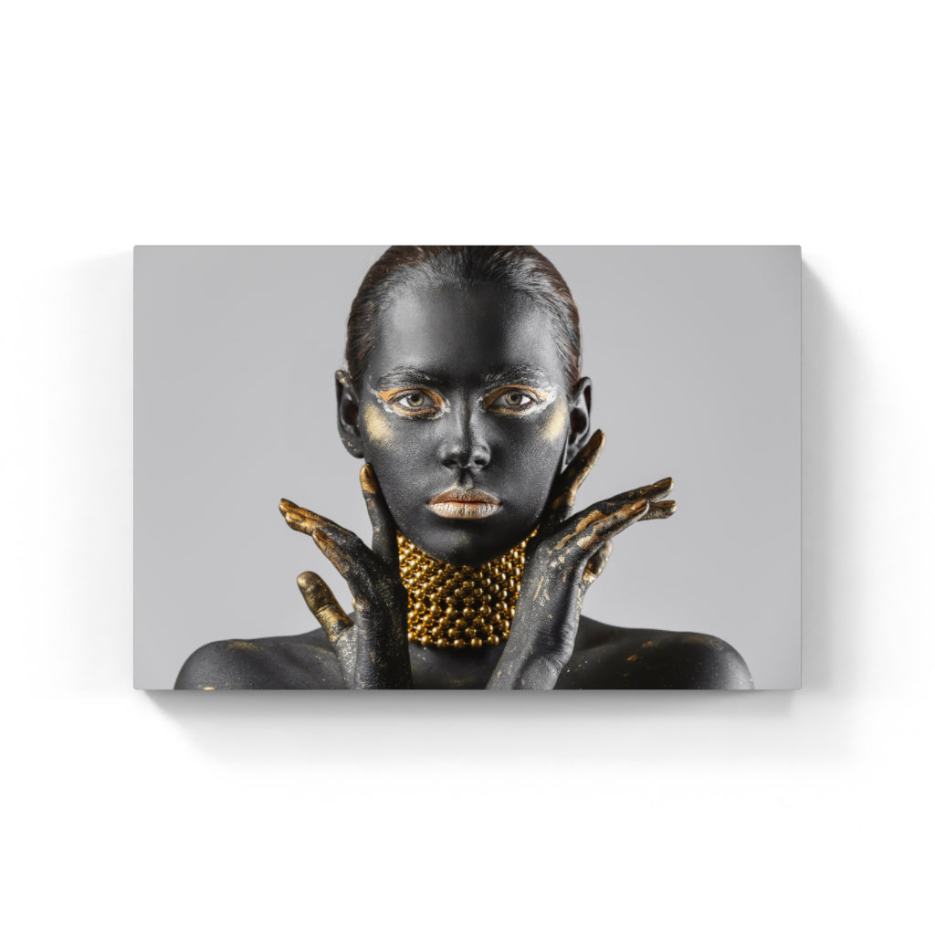 Opulent Glow: The Woman Adorned in Gold Makeup Wall Art