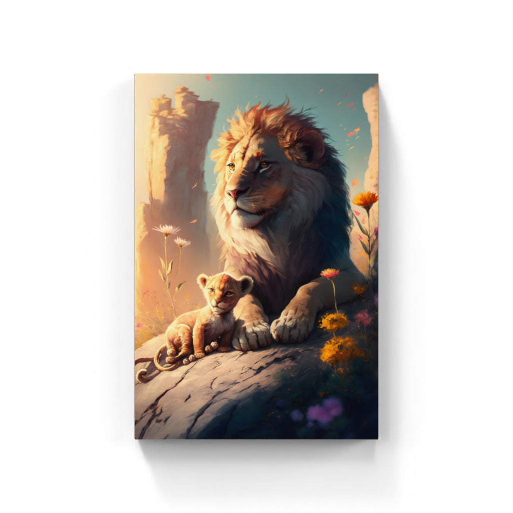 Majestic Serenity: Lion and Cub in Tranquil Rest Wall Art