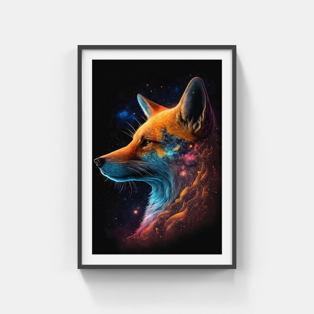 Neon Fox: Illuminated in the Shadow Wall Art