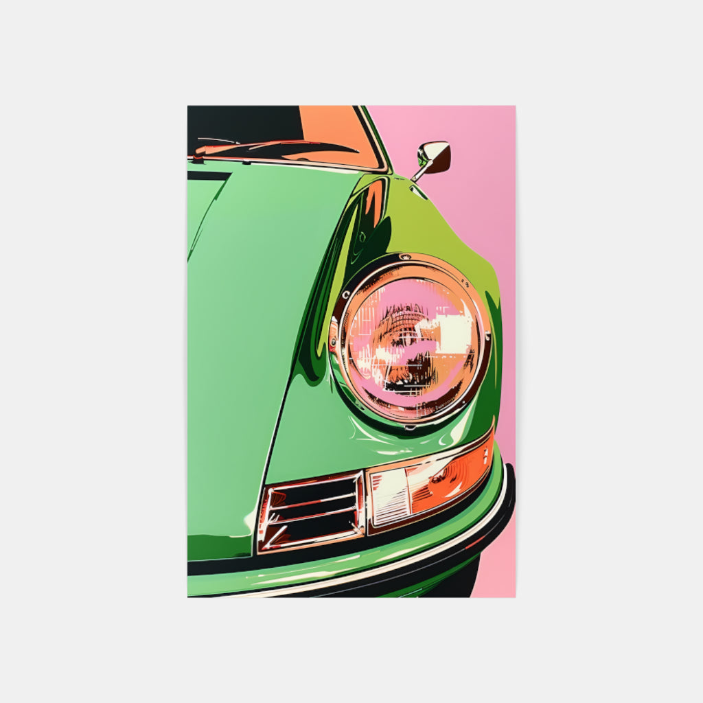 Vintage Car Green and Pink Wall Art Canvas,Home Decor Prints, Art Wall Pictures