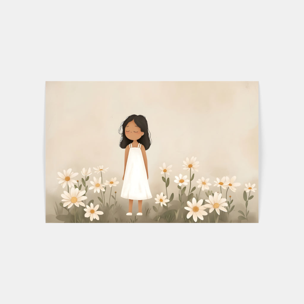 Little Girl with Flowers Wall Art Canvas,Home Decor Prints, Art Wall Pictures