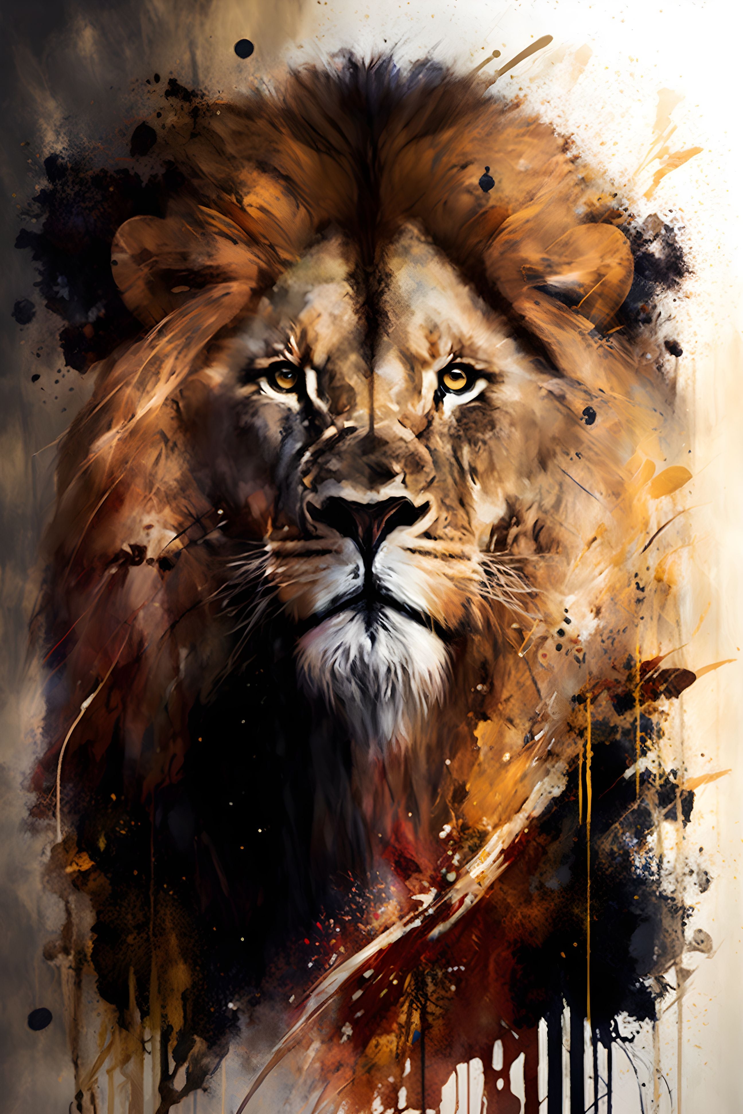 Radiant Majesty: Lion Portrait Against a White Canvas Wall Art