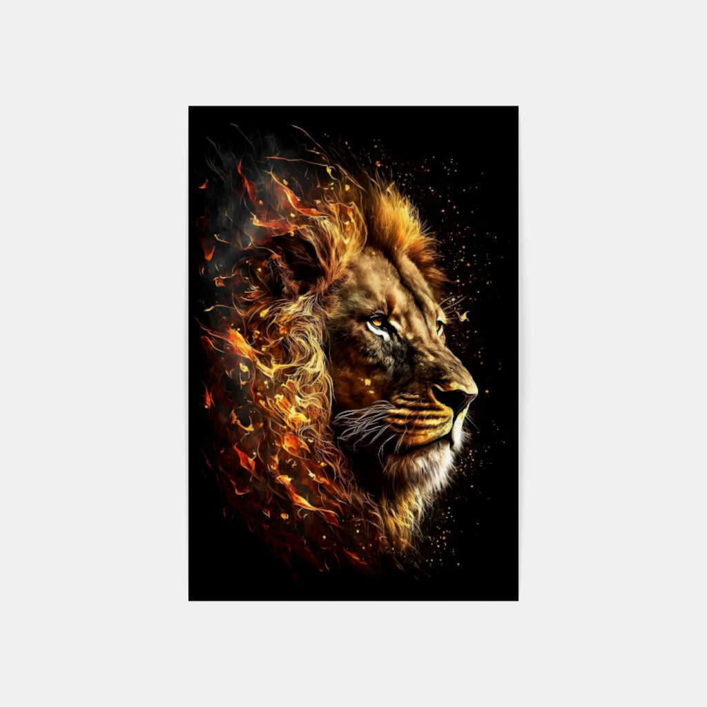 Golden Shadows: Lion Portrait in Gilded Darkness Wall Art