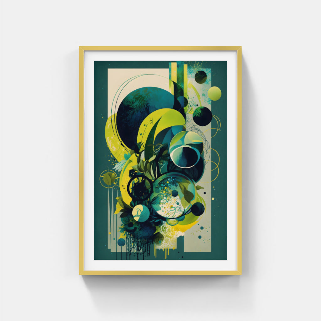 Harmonious Hues: Abstract Geometries in Green and Yellow Wall Art