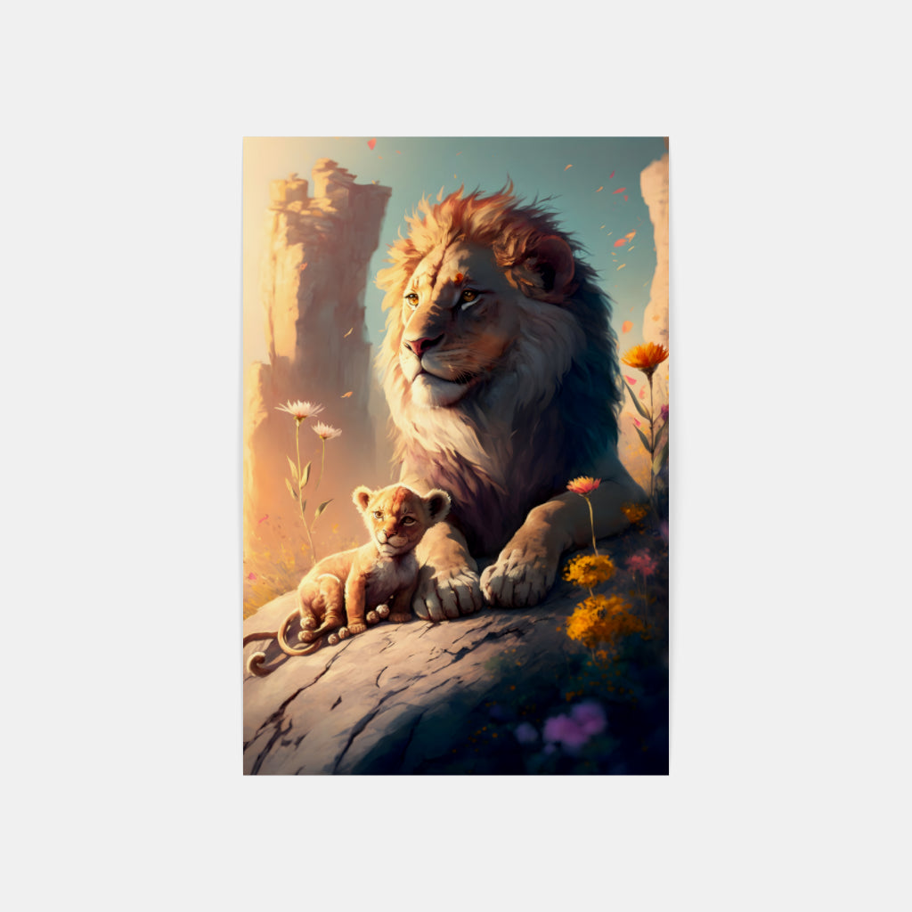 Majestic Serenity: Lion and Cub in Tranquil Rest Wall Art