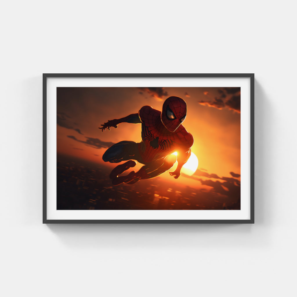 Sunset Soar: Spider-Man Against the Dusk Wall Art