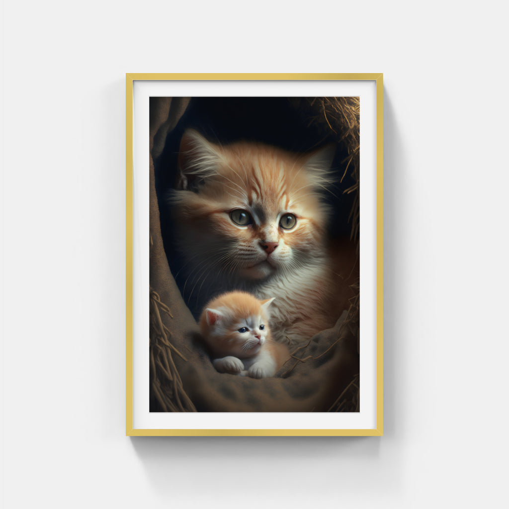 Whiskers and Wonders: A Cat and Kitten's Cozy Moment Wall Art