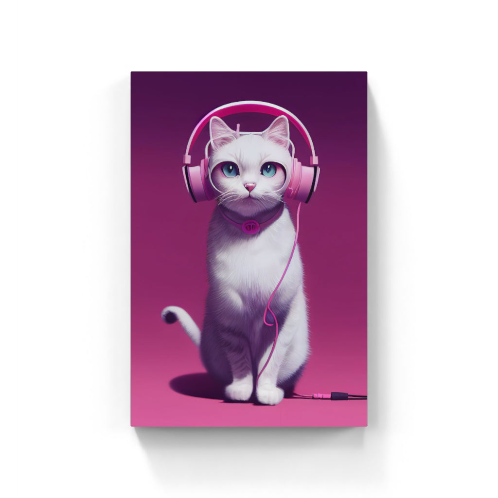 Pretty Kitty Vibes: Cat with Pink Headphones Wall Art