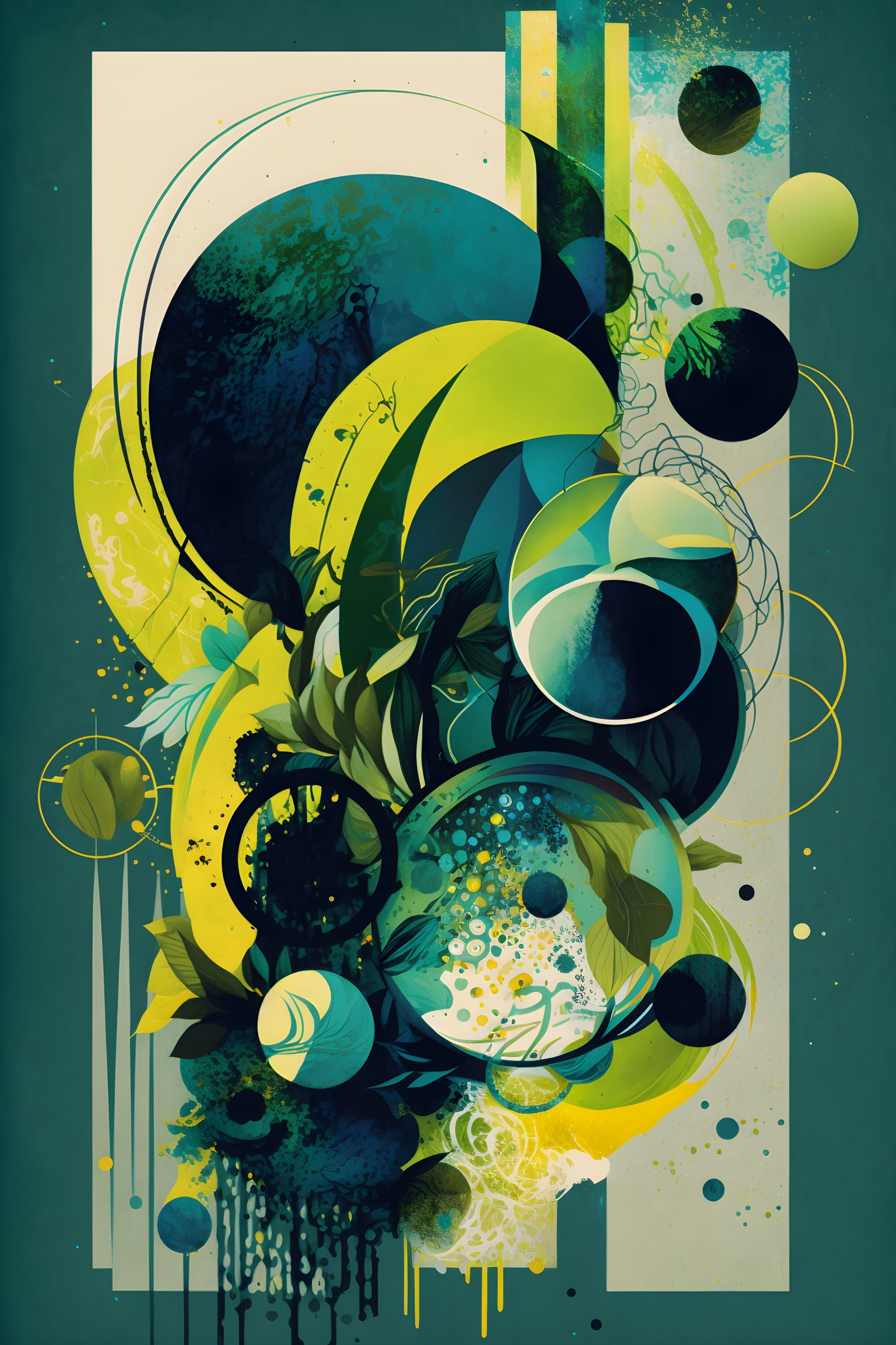 Harmonious Hues: Abstract Geometries in Green and Yellow Wall Art