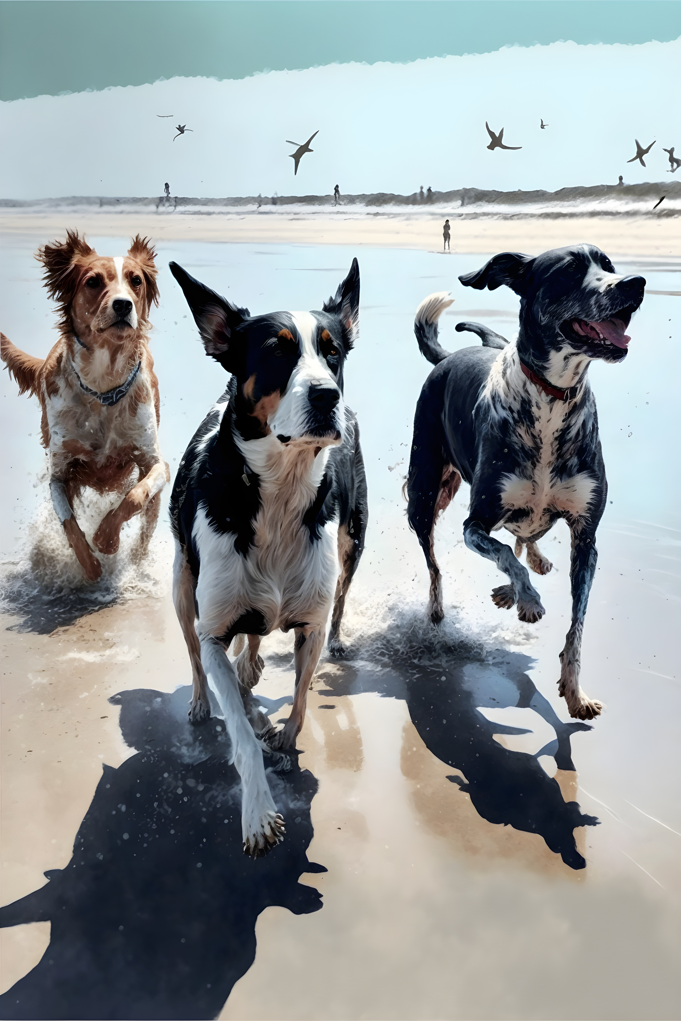 Sunlit Joy: Playful Pups on the Beach Wall Art