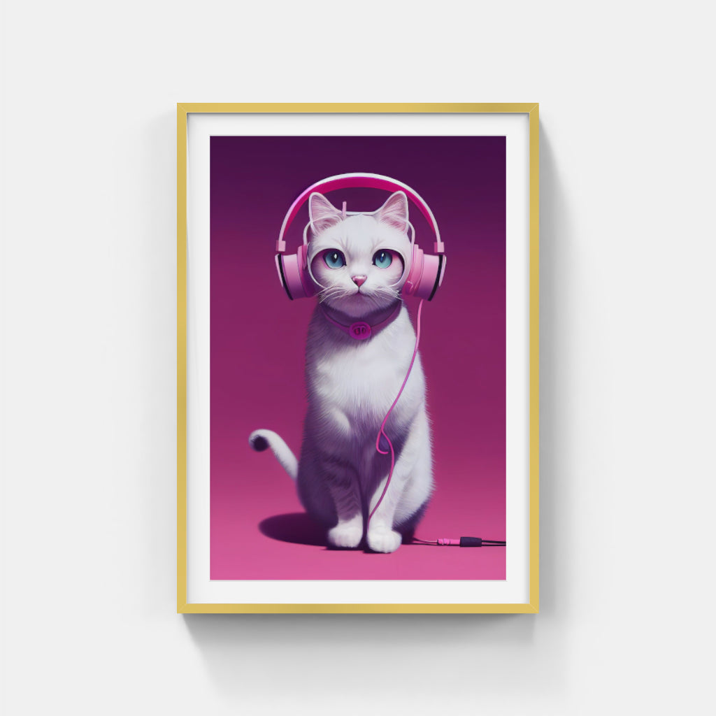 Pretty Kitty Vibes: Cat with Pink Headphones Wall Art