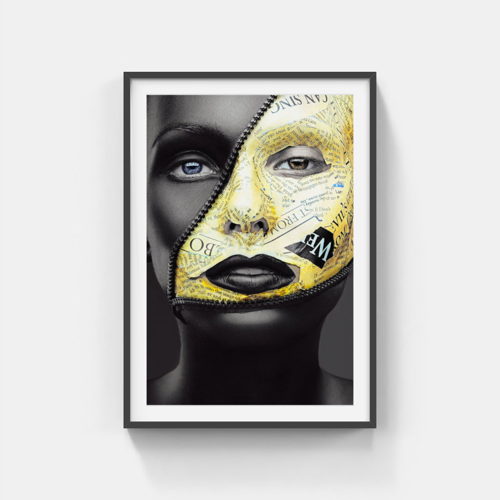 Enigmatic Glamour: The Masked Woman in Black and Gold Wall Art